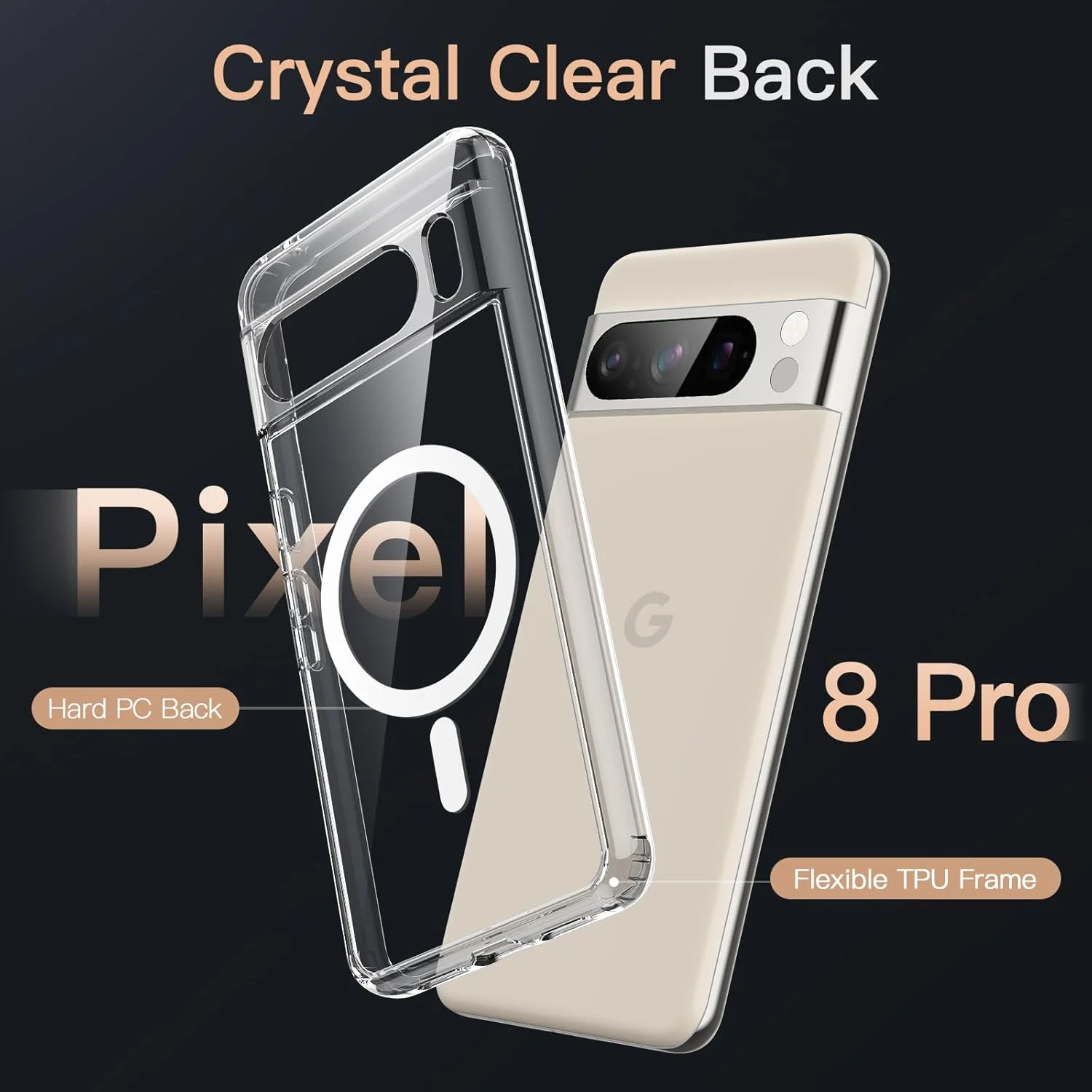 کاور آهنربایی JETech برای گوگل پیکسل 8 پرو 6.7 اینچی 2023، سازگار با لوازم جانبی MagSafe، کاور محافظ ضد ضربه گوشی، پشت PC سخت شفاف غیر زرد شونده (شفاف)