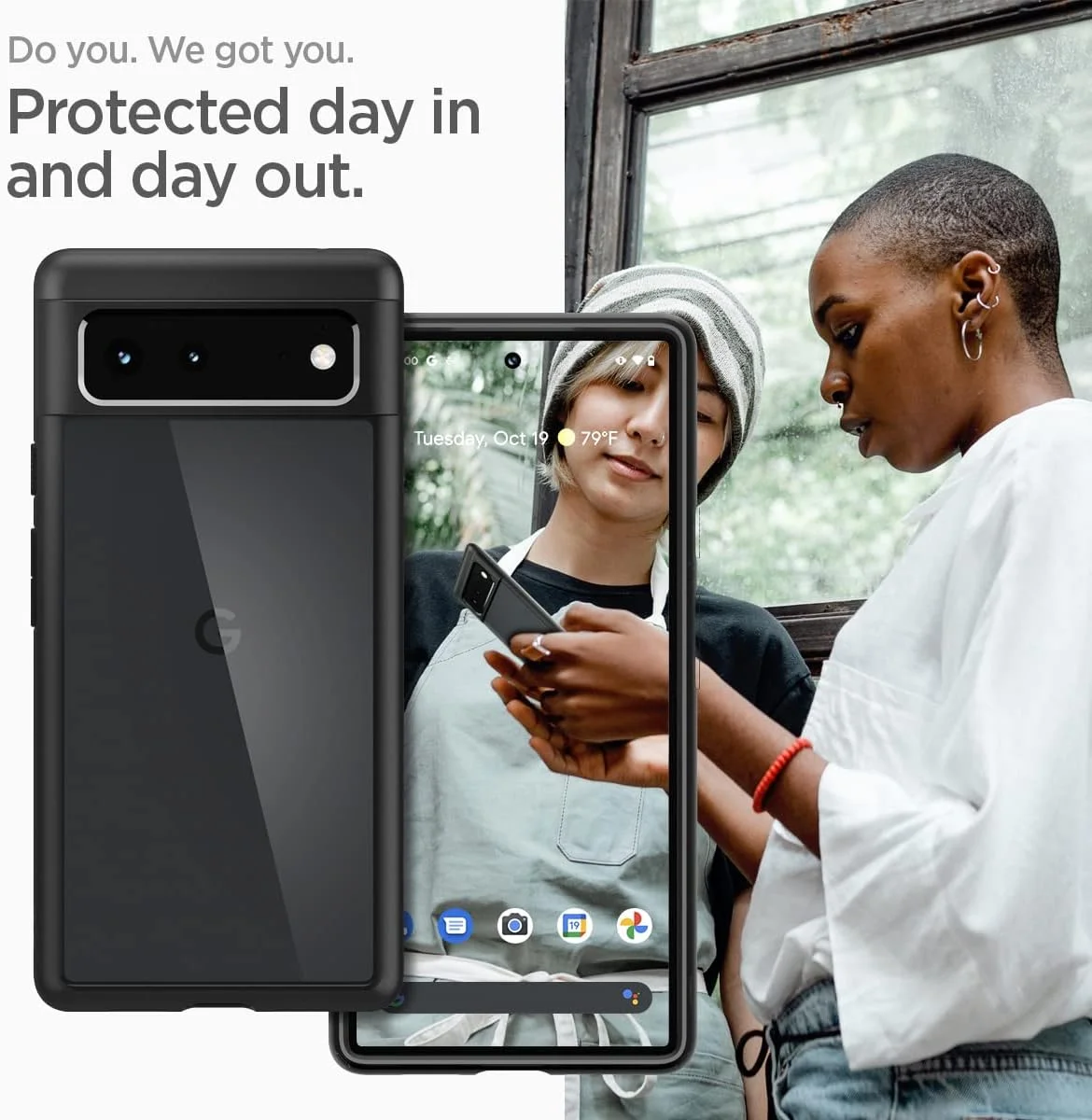 کاور محافظ گوشی گوگل پیکسل 6 مدل Ultra Hybrid از Spigen - مشکی مات