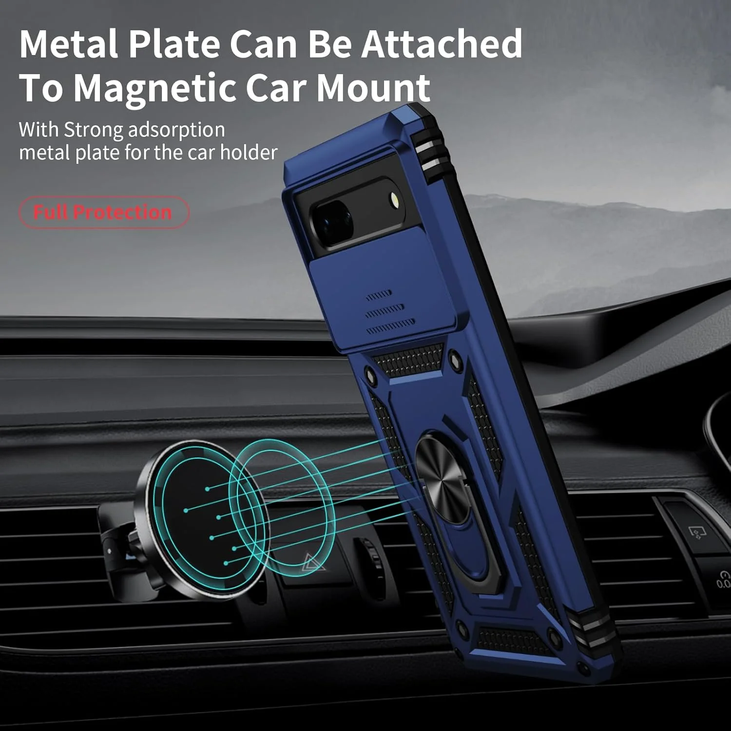 قاب محافظ گوشی Weycolor برای گوگل پیکسل 7 به همراه محافظ لنز دوربین، محافظ صفحه نمایش HD، محافظت در برابر سقوط از ارتفاع 3 متر، دارای حلقه مغناطیسی و پایه نگهدارنده، رنگ سرمه ای