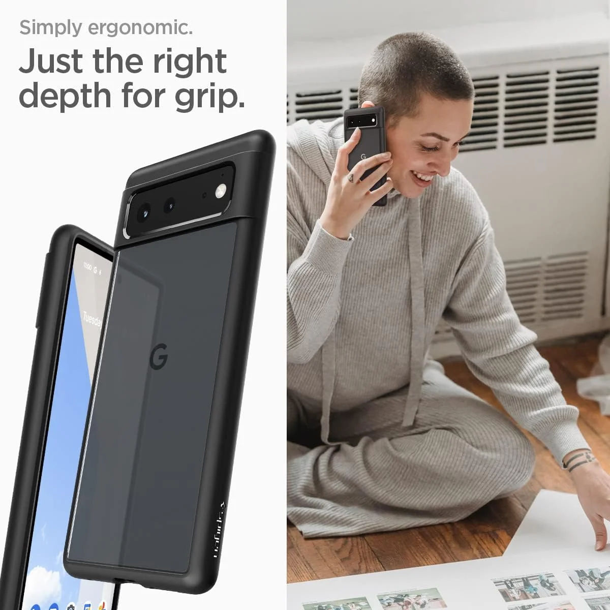 کاور محافظ گوشی گوگل پیکسل 6 مدل Ultra Hybrid از Spigen - مشکی مات