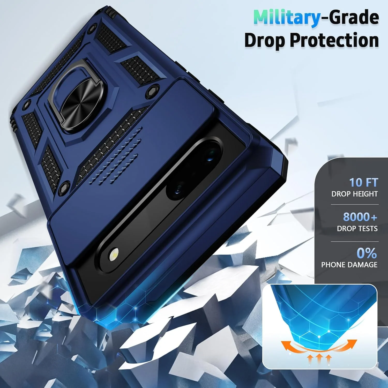 قاب محافظ گوشی Weycolor برای گوگل پیکسل 7 به همراه محافظ لنز دوربین، محافظ صفحه نمایش HD، محافظت در برابر سقوط از ارتفاع 3 متر، دارای حلقه مغناطیسی و پایه نگهدارنده، رنگ سرمه ای