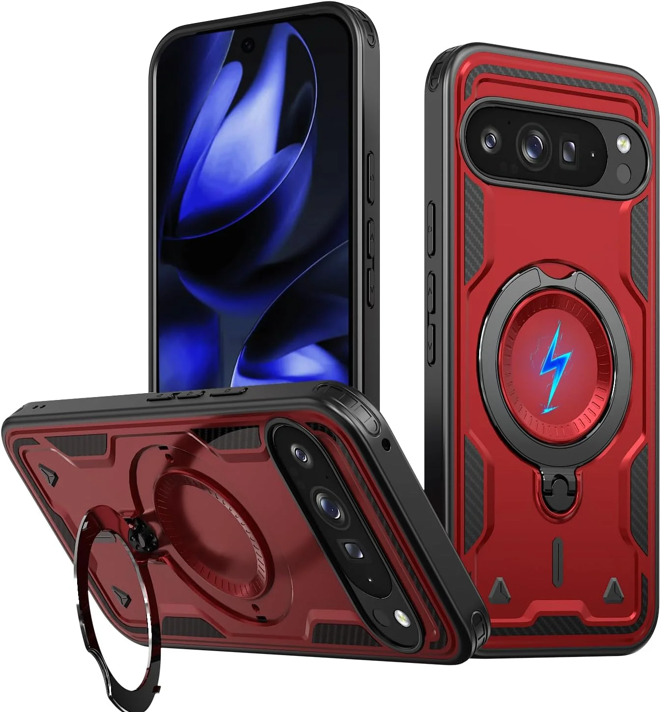 قاب محافظ گوشی ELEPIK برای گوگل پیکسل 9/9 پرو با پایه چرخان 360 درجه، سازگار با شارژ بیسیم، محافظت نظامی، قرمز قاب محافظ گوشی ELEPIK برای گوگل پیکسل 9/9 پرو با پایه چرخان 360 درجه، سازگار با شارژ بیسیم، محافظت نظامی، قرمز