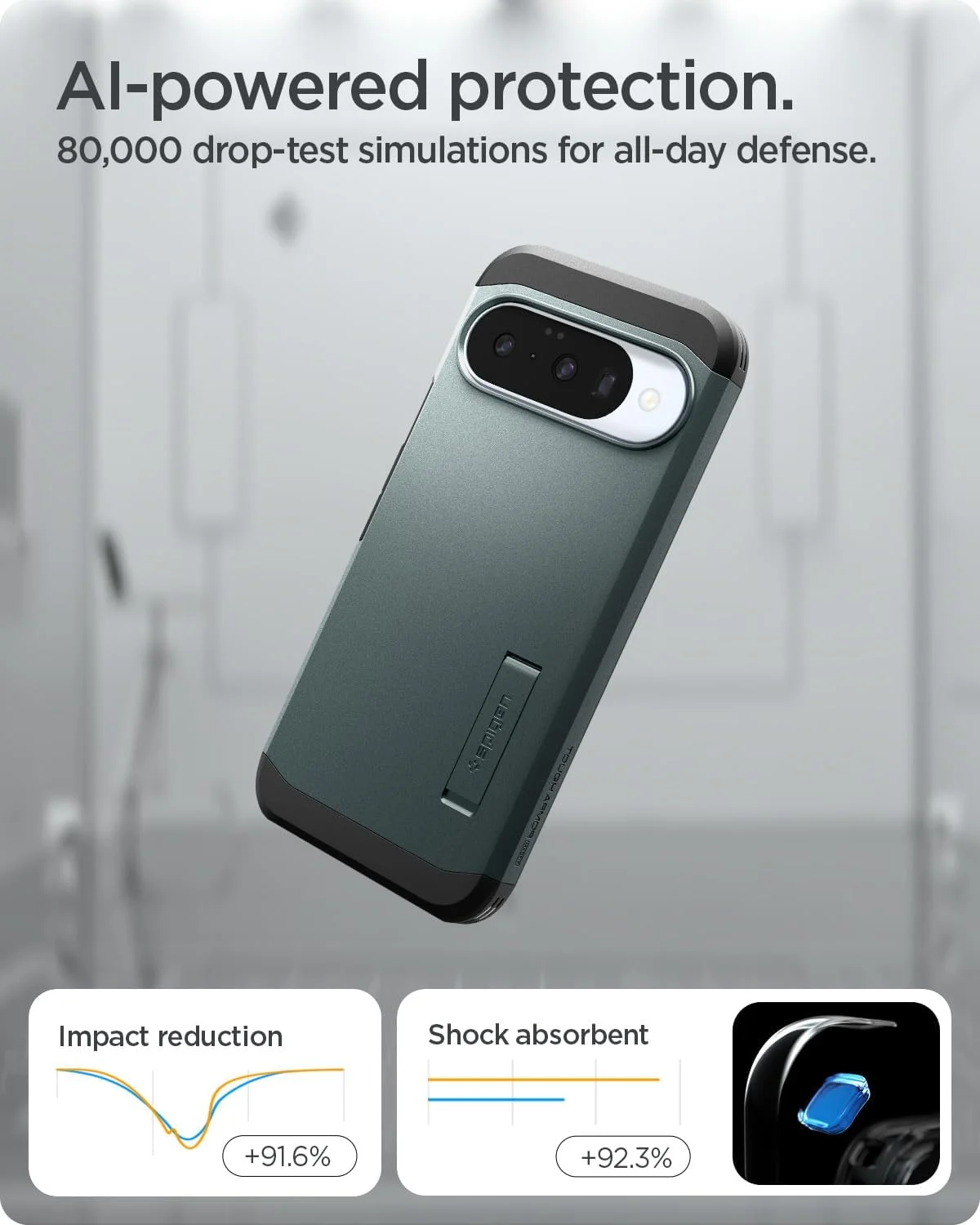 کاور محافظ سخت Spigen Tough Armor MagFit AI برای گوشی گوگل پیکسل 10 و پیکسل 10 پرو - سبز آبی