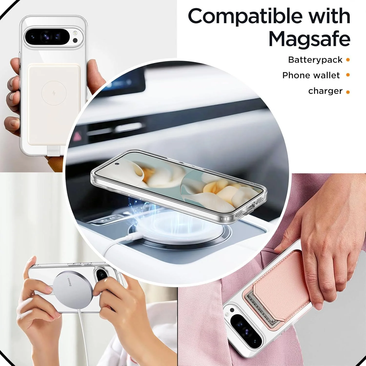 قاب محافظ گوشی گوگل پیکسل 9 پرو ایکس ال ELEPIK با پایه نگهدارنده [سازگار با مگ‌سیف] [2 حالت استند] محافظ باریک و ضد ضربه برای گوشی پیکسل 9 پرو ایکس ال، شفاف