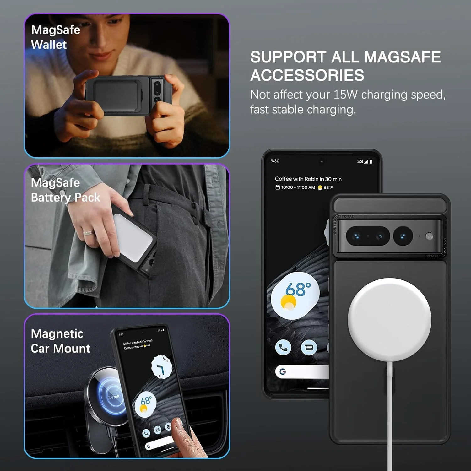 قاب محافظ گوشی گوگل پیکسل 7 پرو BENTOBEN [سازگار با Magsafe] ، قاب مغناطیسی مات و نیمه شفاف پیکسل 7 پرو، باریک و مقاوم در برابر ضربه، مناسب برای خانم ها و آقایان، قاب محافظ گوشی برای گوگل پیکسل 7 پرو 6.7 اینچی 2022، مشکی