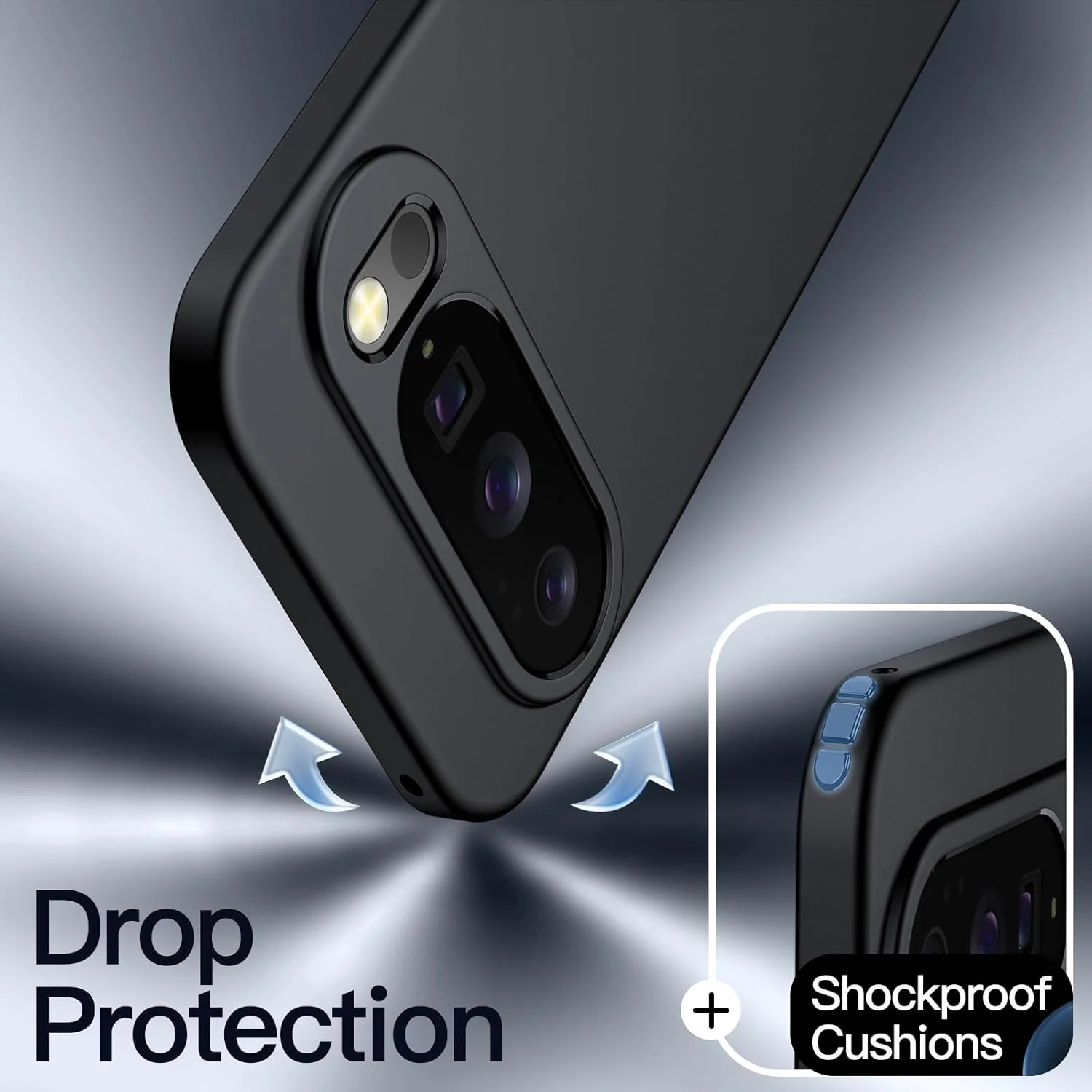 کاور محافظ باریک JETech مناسب برای گوگل پیکسل 10 پرو XL 2025، کاور محافظ نازک TPU با روکش مات، ضد ضربه (آبسیدین)