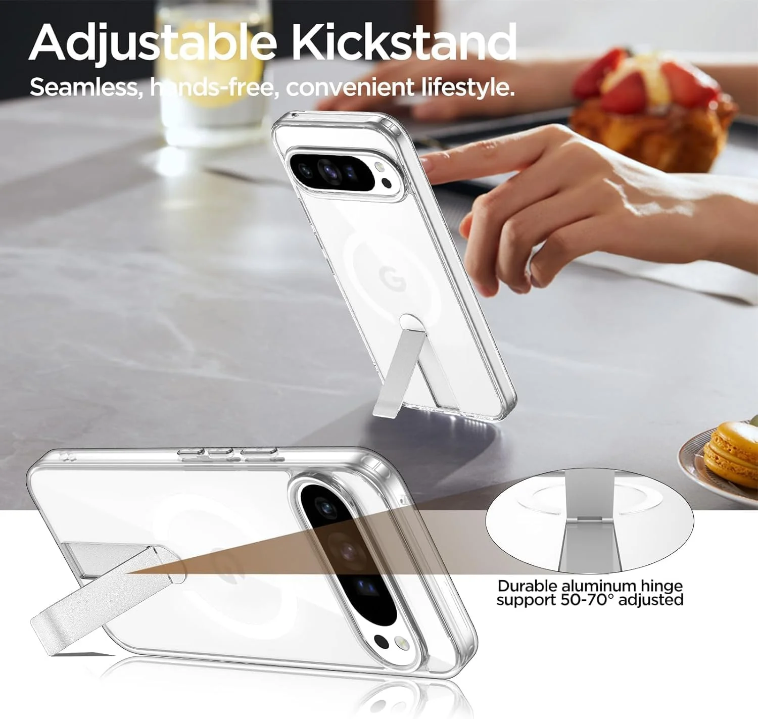 قاب محافظ گوشی گوگل پیکسل 9 پرو ایکس ال ELEPIK با پایه نگهدارنده [سازگار با مگ‌سیف] [2 حالت استند] محافظ باریک و ضد ضربه برای گوشی پیکسل 9 پرو ایکس ال، شفاف