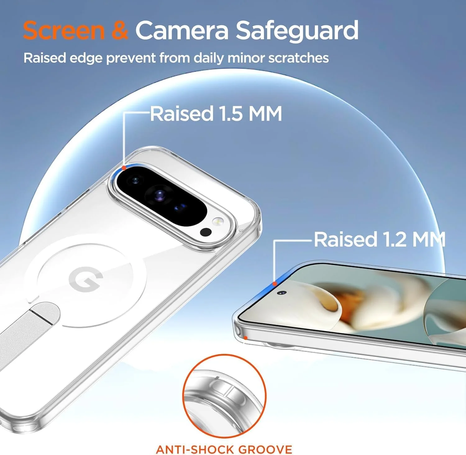 قاب محافظ گوشی گوگل پیکسل 9 پرو ایکس ال ELEPIK با پایه نگهدارنده [سازگار با مگ‌سیف] [2 حالت استند] محافظ باریک و ضد ضربه برای گوشی پیکسل 9 پرو ایکس ال، شفاف