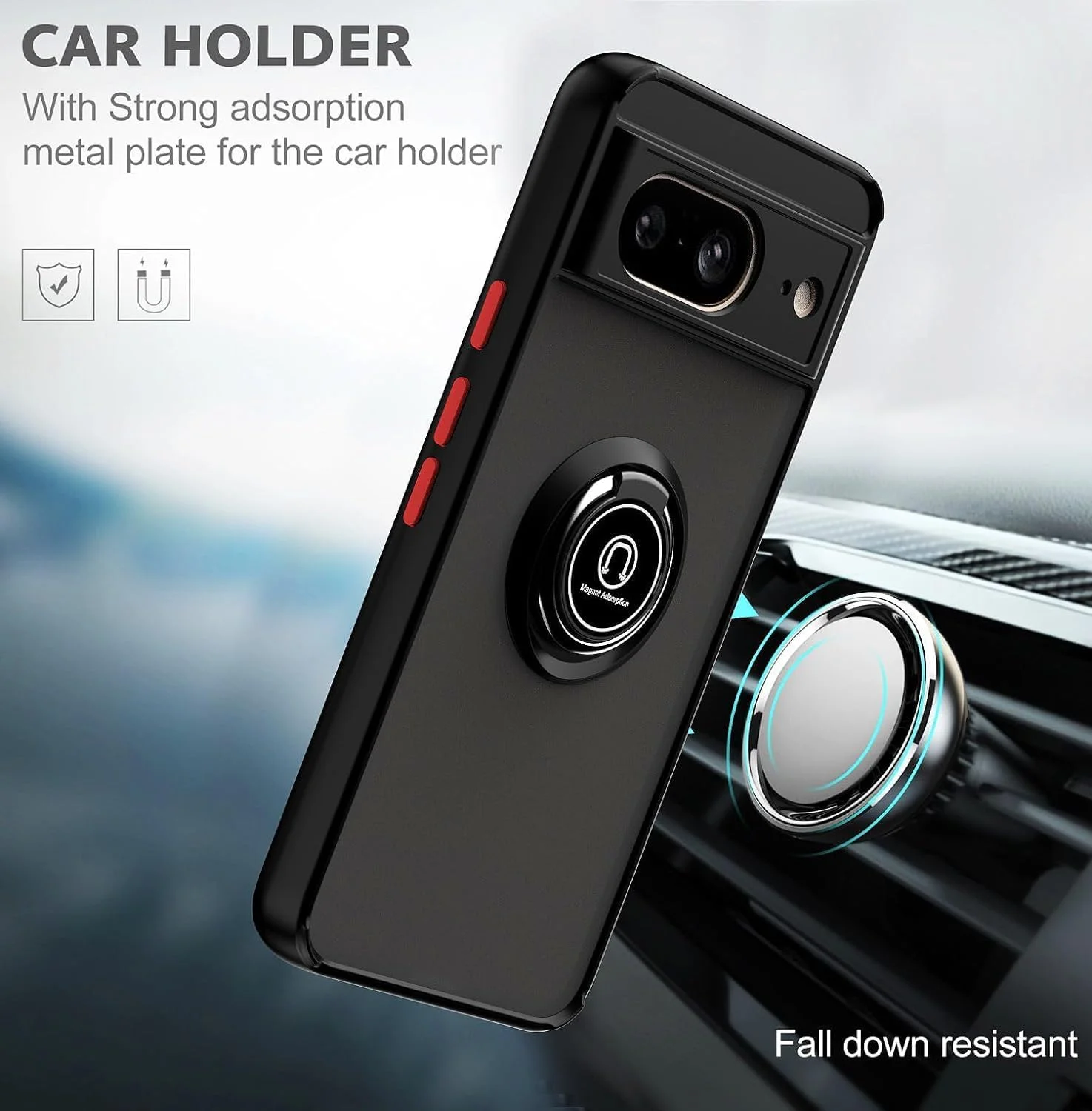 قاب محافظ ضد ضربه Zubitech برای گوگل پیکسل 8، قاب گوشی زرهی حلقه مغناطیسی با [پایه تاشو]، قاب مات یخ زده، سبک وزن با جذب ضربه درجه نظامی (مشکی، پیکسل 8)