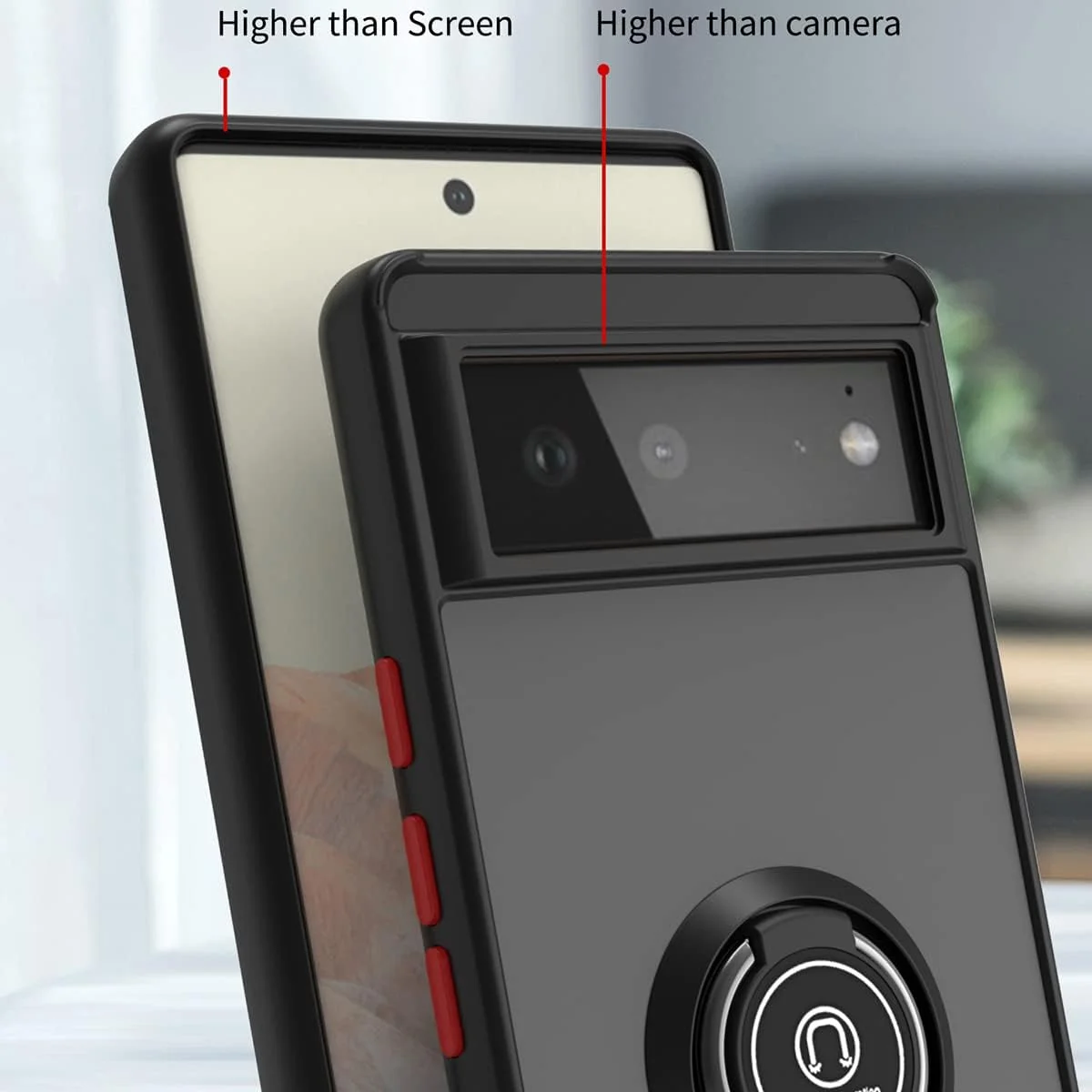 قاب گوشی گوگل پیکسل 6 Eabhulie، کاور پشتی نیمه شفاف با سپر نرم و پایه نگهدارنده انگشتی، زرد