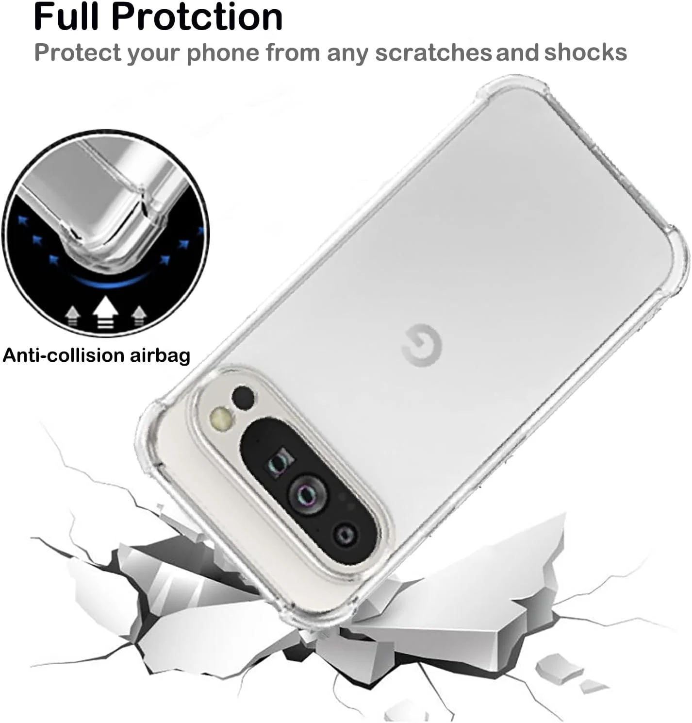 قاب محافظ شفاف گوشی گوگل پیکسل 9 پرو XL، ضد ضربه، محافظت درجه نظامی، باریک، نرم، انعطاف پذیر، سپر TPU، پوشش کریستالی