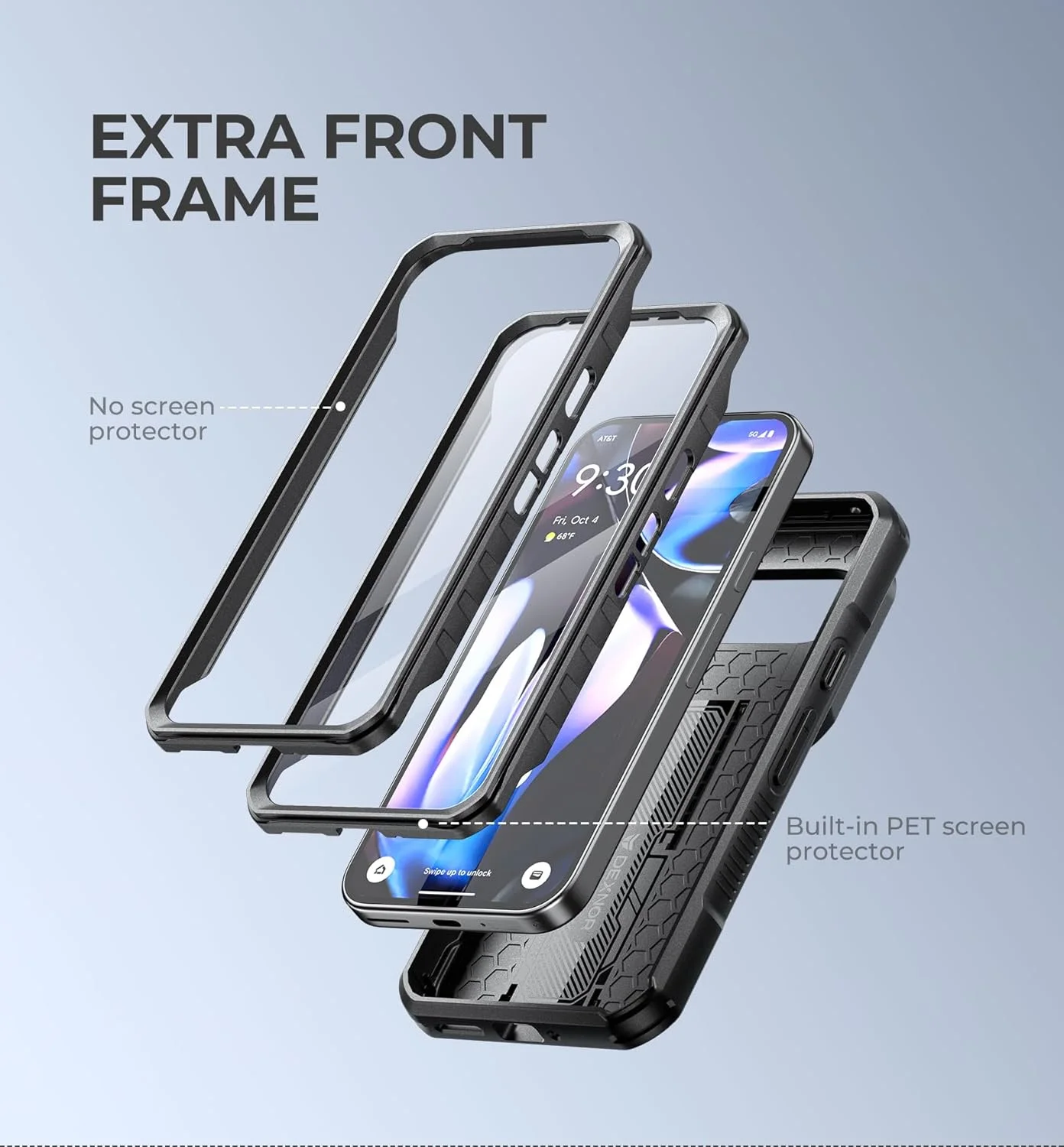 محافظ گوشی Dexnor برای گوگل پیکسل 9 با پوشش کشویی دوربین، محافظ صفحه نمایش و پایه نگهدارنده، محافظ ضربه گیر مقاوم و بادوام - مشکی