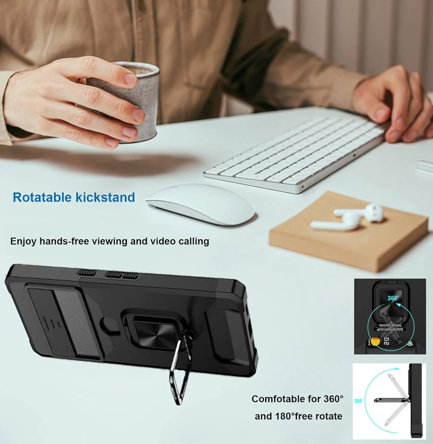 قاب محافظ گوشی راجارو برای گوگل پیکسل 8a با [نگهدارنده کارت] [محافظ کشویی دوربین] [حلقه چرخان 360 درجه] قاب محافظ سنگین برای پیکسل 8a - مشکی