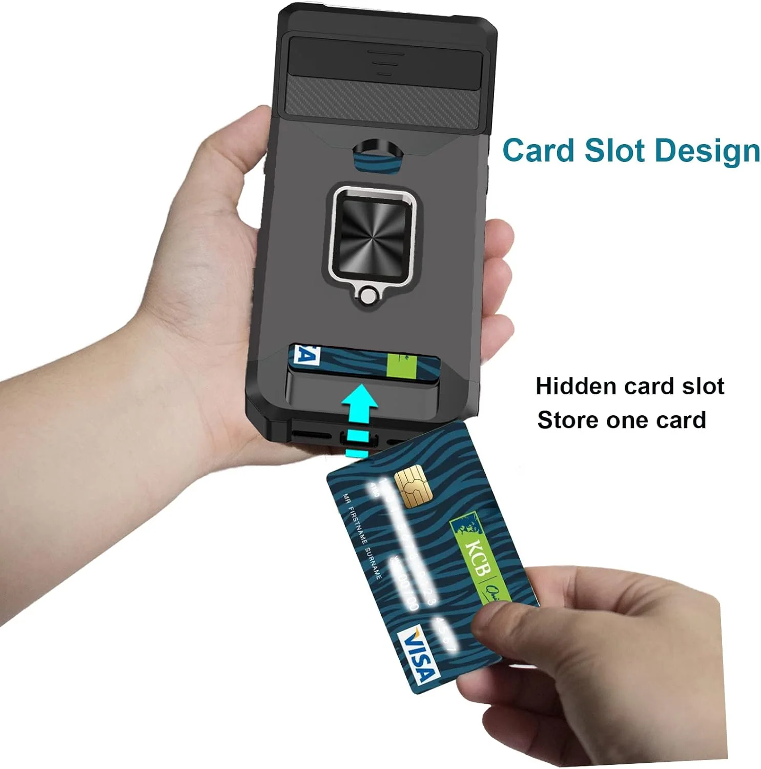 قاب محافظ گوشی راجارو برای گوگل پیکسل 8a با [نگهدارنده کارت] [محافظ کشویی دوربین] [حلقه چرخان 360 درجه] قاب محافظ سنگین برای پیکسل 8a - مشکی