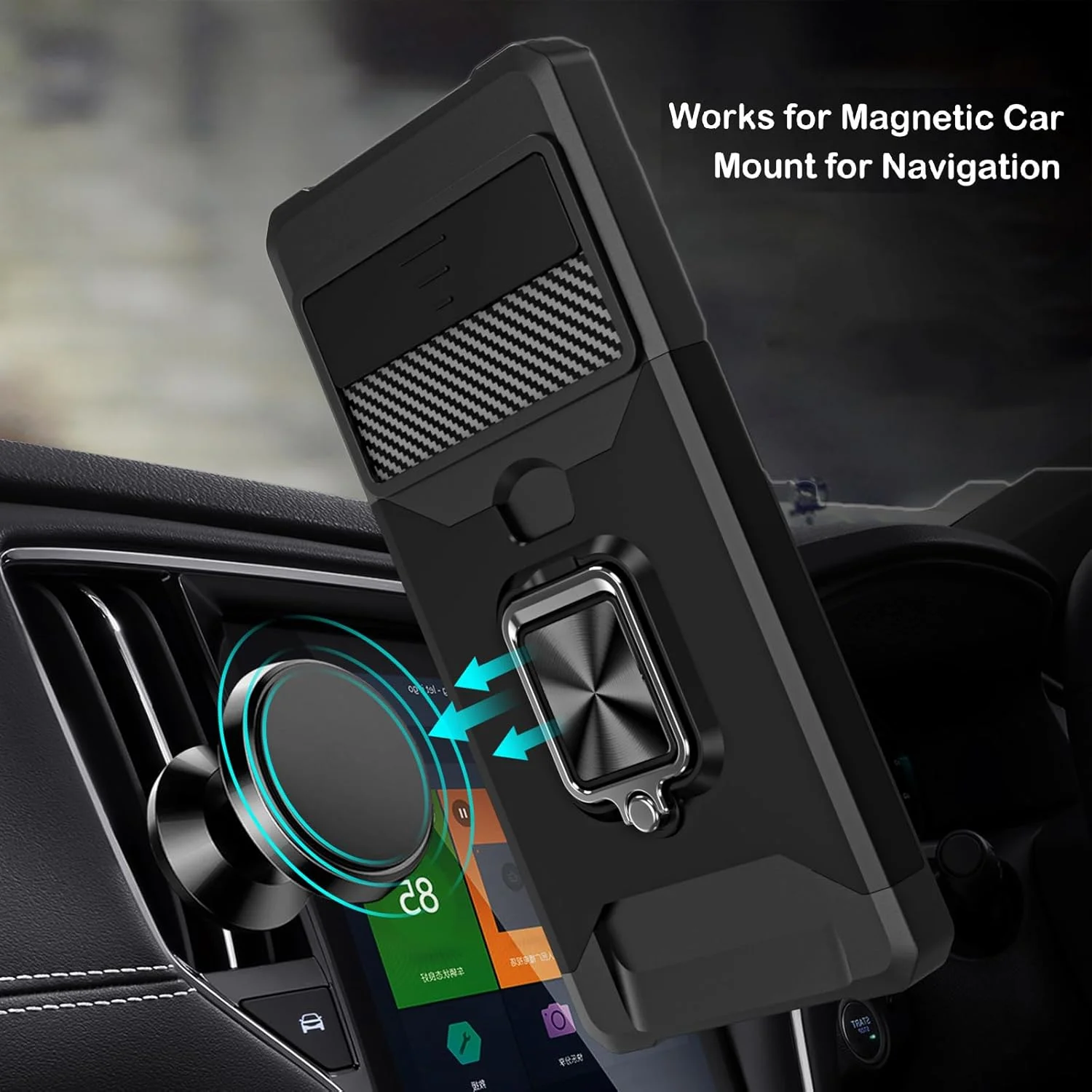 قاب محافظ گوشی راجارو برای گوگل پیکسل 8a با [نگهدارنده کارت] [محافظ کشویی دوربین] [حلقه چرخان 360 درجه] قاب محافظ سنگین برای پیکسل 8a - مشکی