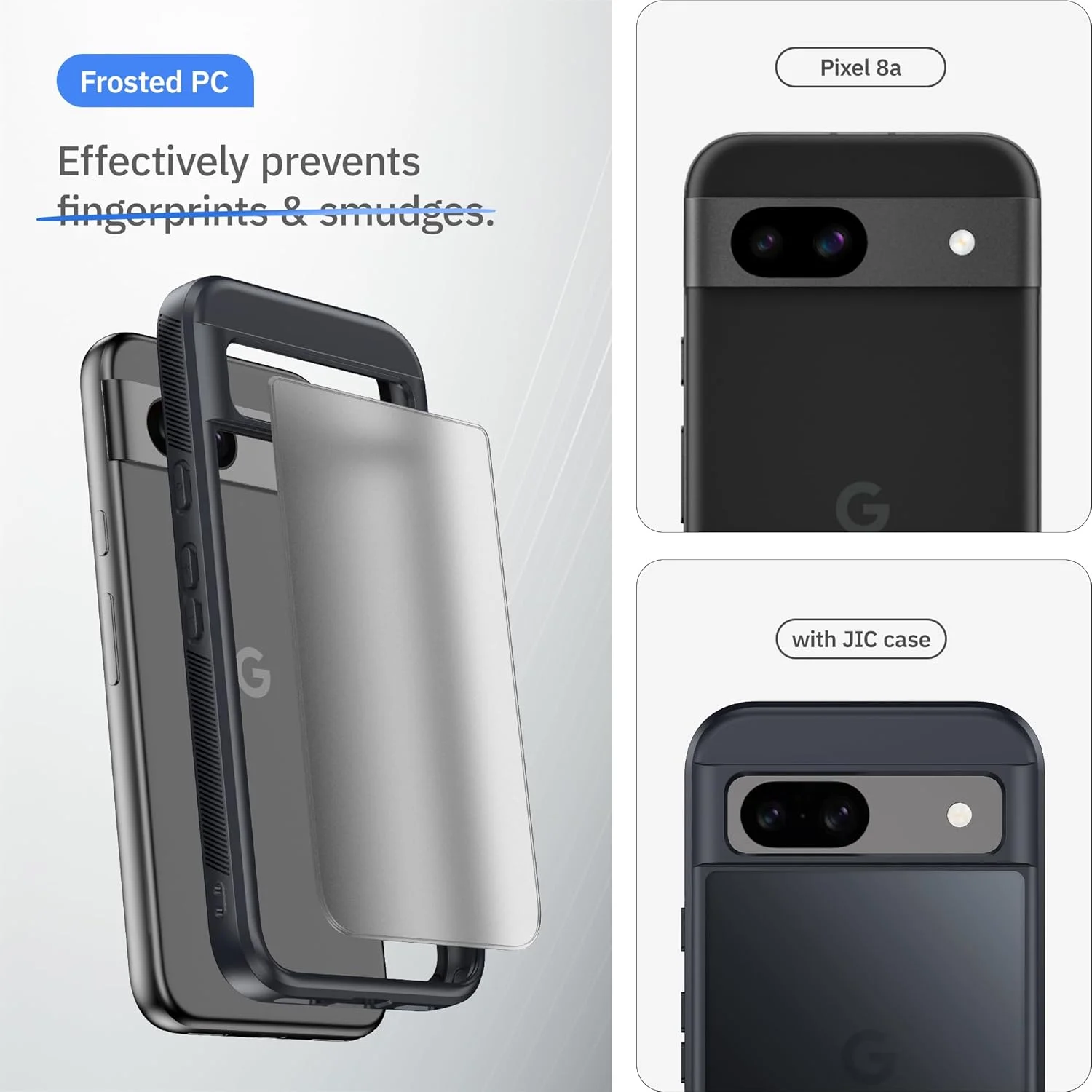 کاور محافظ گوشی گوگل پیکسل 8a مدل JIC AirGuard - دارای گوشه‌های AirCushion و بافت ضد لغزش - باریک و در عین حال مقاوم - مشکی مات (2024)
