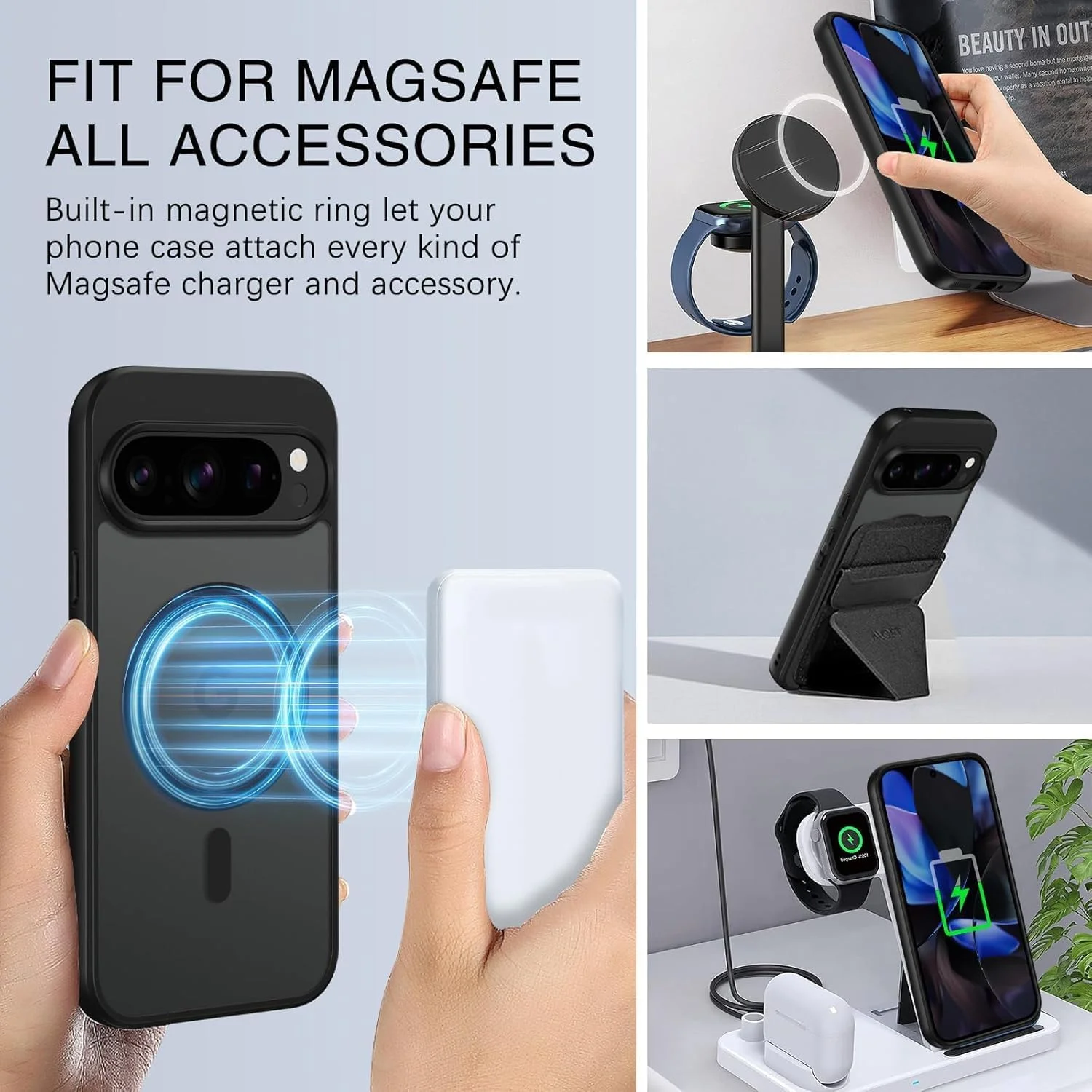 قاب مغناطیسی برای گوگل پیکسل 9/9 پرو، [سازگار با MagSafe] پوشش مات شفاف ضد اثر انگشت و ضد خش برای پیکسل 9/9 پرو، مشکی