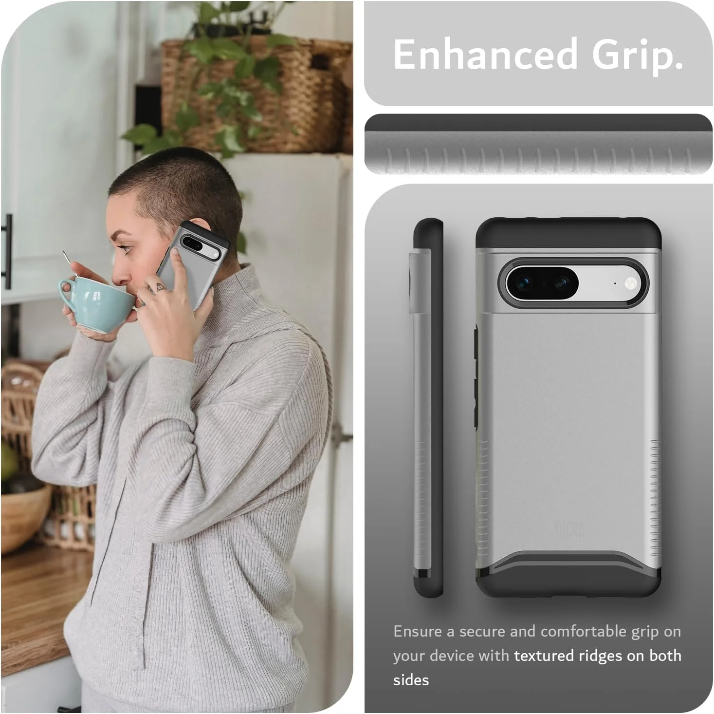 کاور محافظ دوگانه TUDIA مدل DualShield مناسب برای گوشی گوگل پیکسل 7، [ادغام] محافظت دو لایه ضد ضربه، مقاوم و باریک با درجه نظامی برای کاور گوشی پیکسل 7 (رنگ خاکستری متالیک)