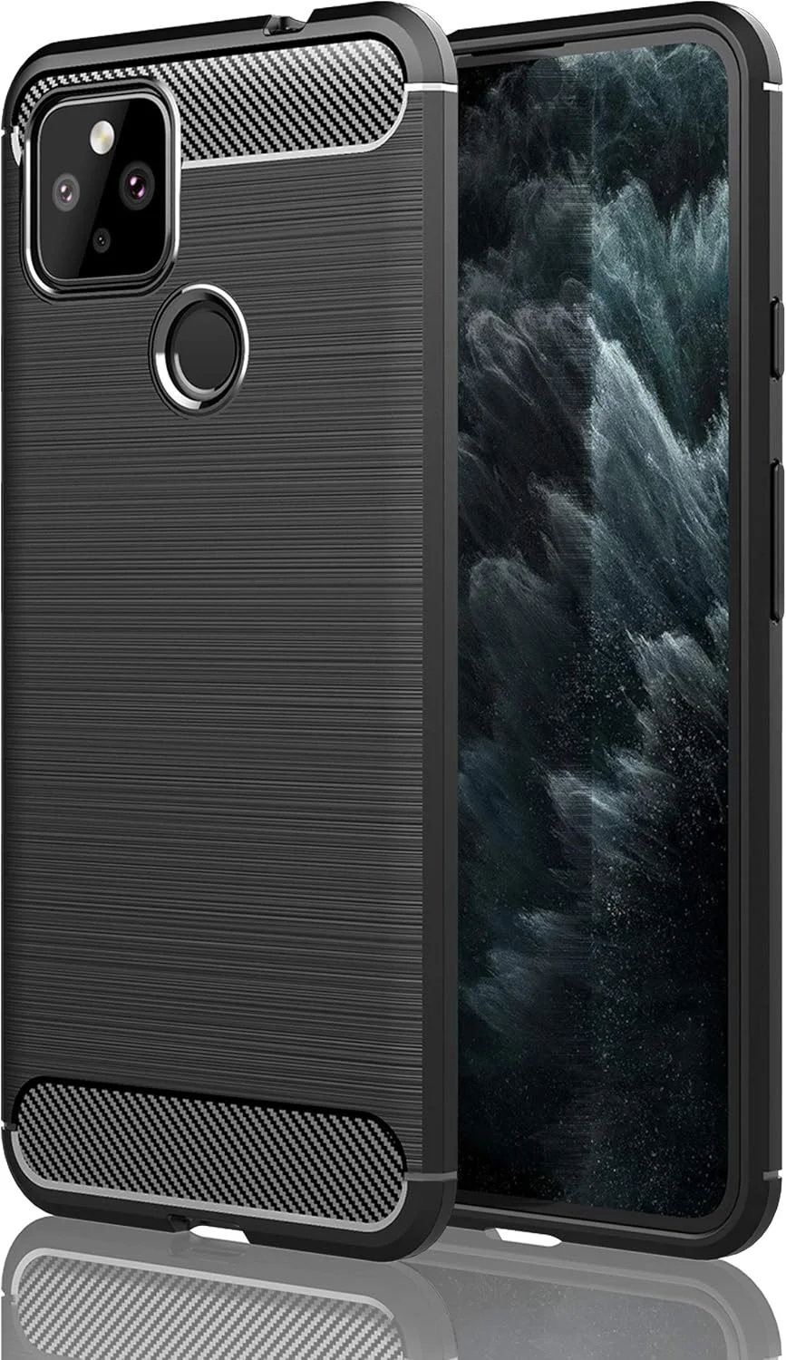کاور گوشی گوگل پیکسل 5 مدل فیبر کربن [کاور مخفی] ضد ضربه، کاور TPU نرم و انعطاف پذیر با طراحی فیبر کربن، طراحی شده برای گوگل پیکسل 5 - مشکی