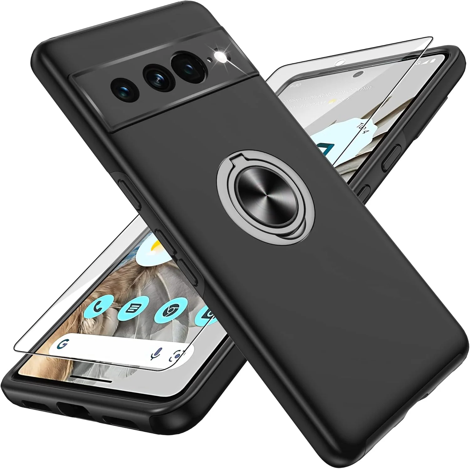 کاور گوشی گریتاپ پیکسل 7 پرو به همراه محافظ صفحه نمایش، کاور ضد ضربه گوشی گوگل پیکسل 7 پرو با پایه مغناطیسی (مشکی)