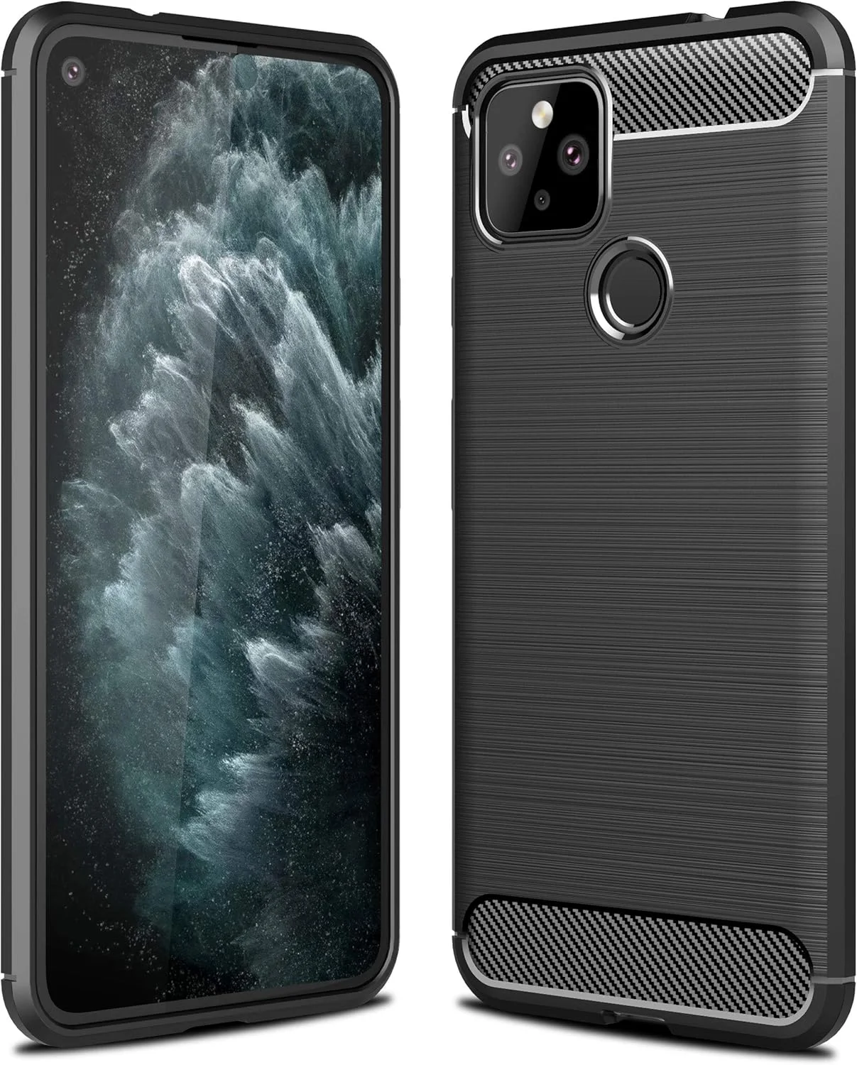 کاور گوشی گوگل پیکسل 5 مدل فیبر کربن [کاور مخفی] ضد ضربه، کاور TPU نرم و انعطاف پذیر با طراحی فیبر کربن، طراحی شده برای گوگل پیکسل 5 - مشکی