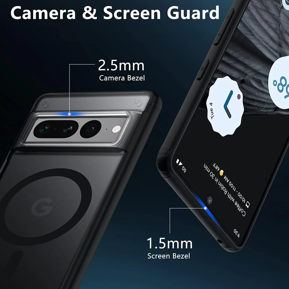 قاب محافظ مغناطیسی نیمه شفاف مات ضد اثر انگشت TIANNIUKE، سازگار با MagSafe، باریک و مقاوم در برابر ضربه، مناسب برای گوشی پیکسل 7 پرو (2022) (مشکی)