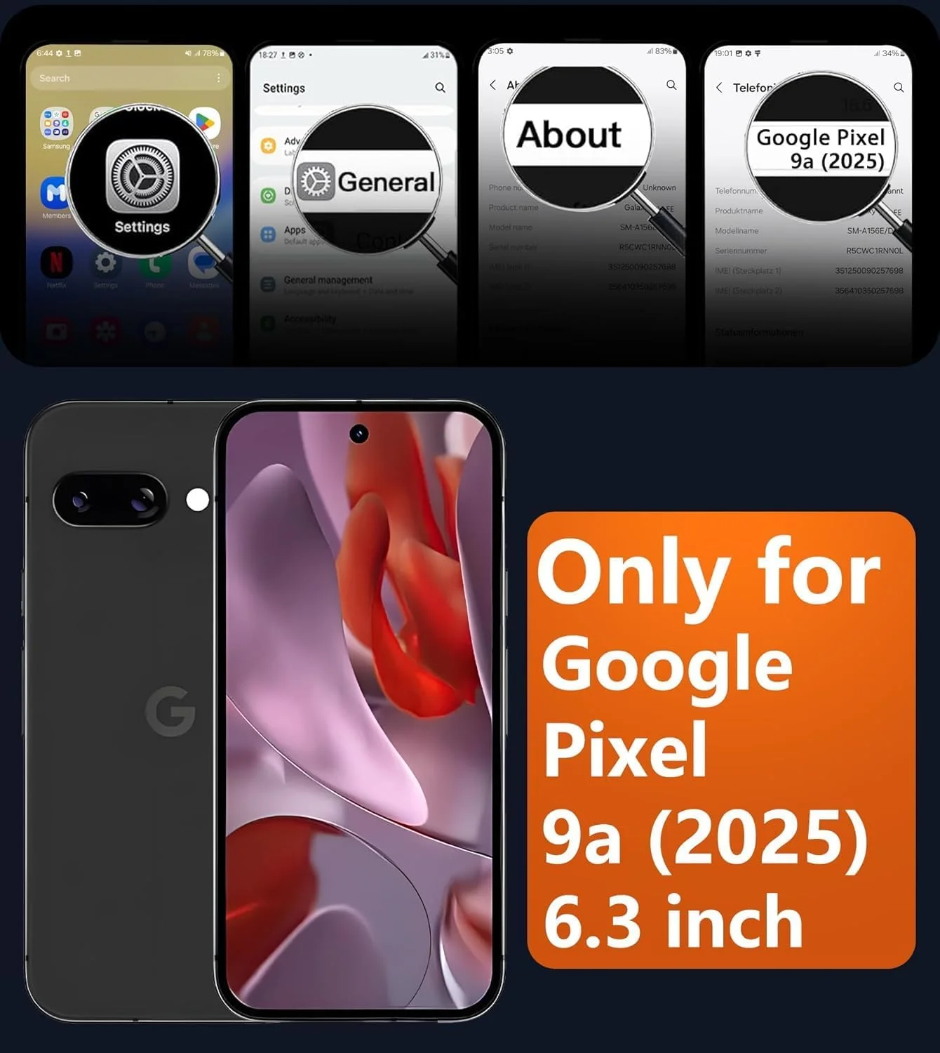 قاب گوشی گوگل پیکسل 9a: کاور مغناطیسی نیمه شفاف مات ضد ضربه و باریک - قاب محافظ ضد اثر انگشت با پشت سخت (6.3 اینچ / مشکی)