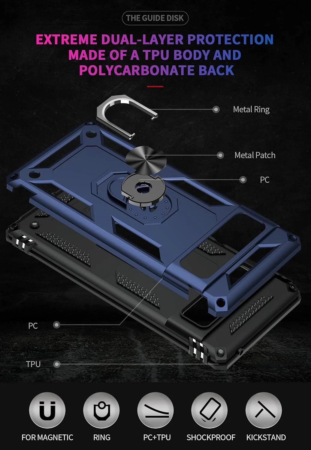 کاور محافظ سیلیکونی ضد ضربه و سخت با حلقه نگهدارنده 2NDSPRlNG برای گوگل پیکسل 6 پرو، آبی