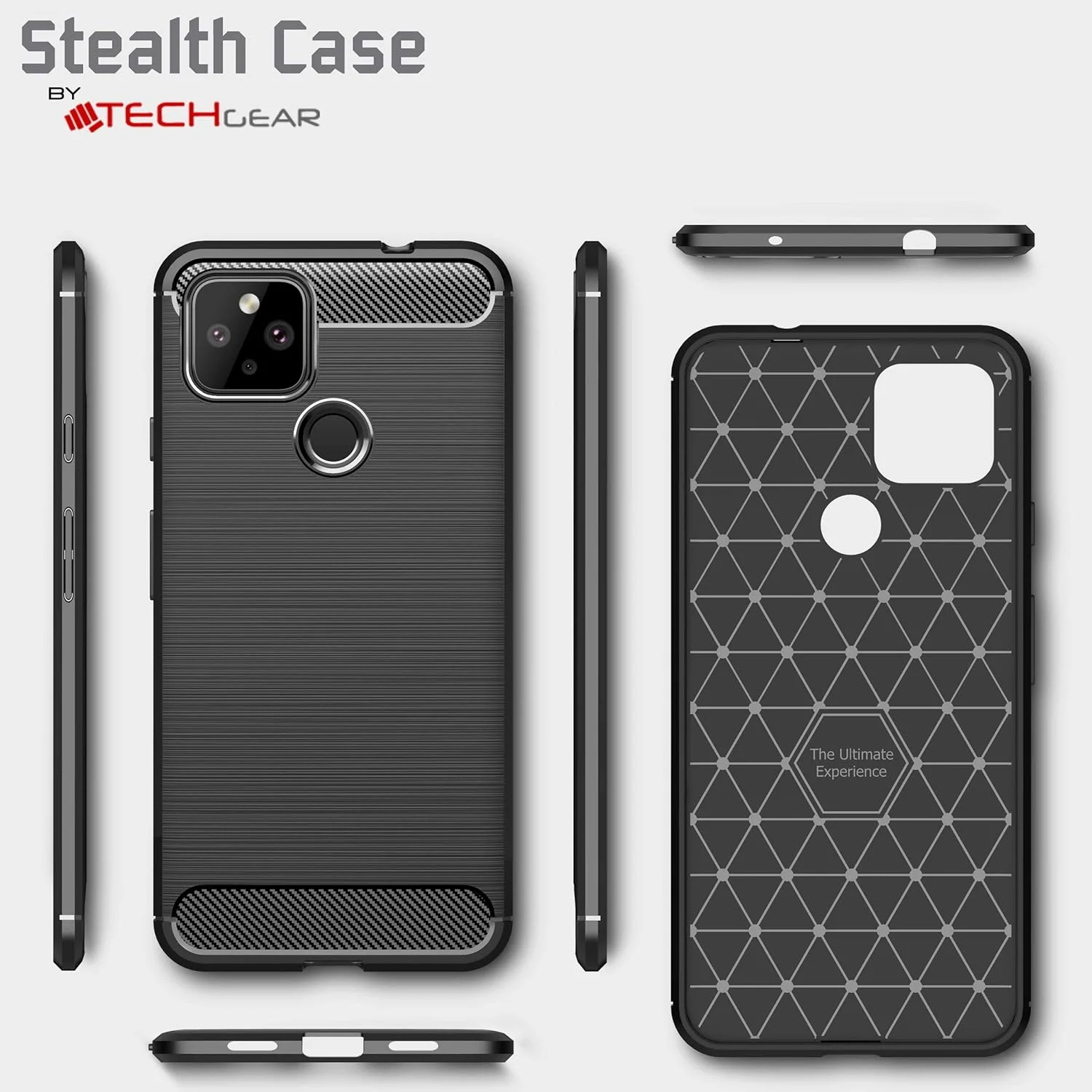 کاور گوشی گوگل پیکسل 5 مدل فیبر کربن [کاور مخفی] ضد ضربه، کاور TPU نرم و انعطاف پذیر با طراحی فیبر کربن، طراحی شده برای گوگل پیکسل 5 - مشکی