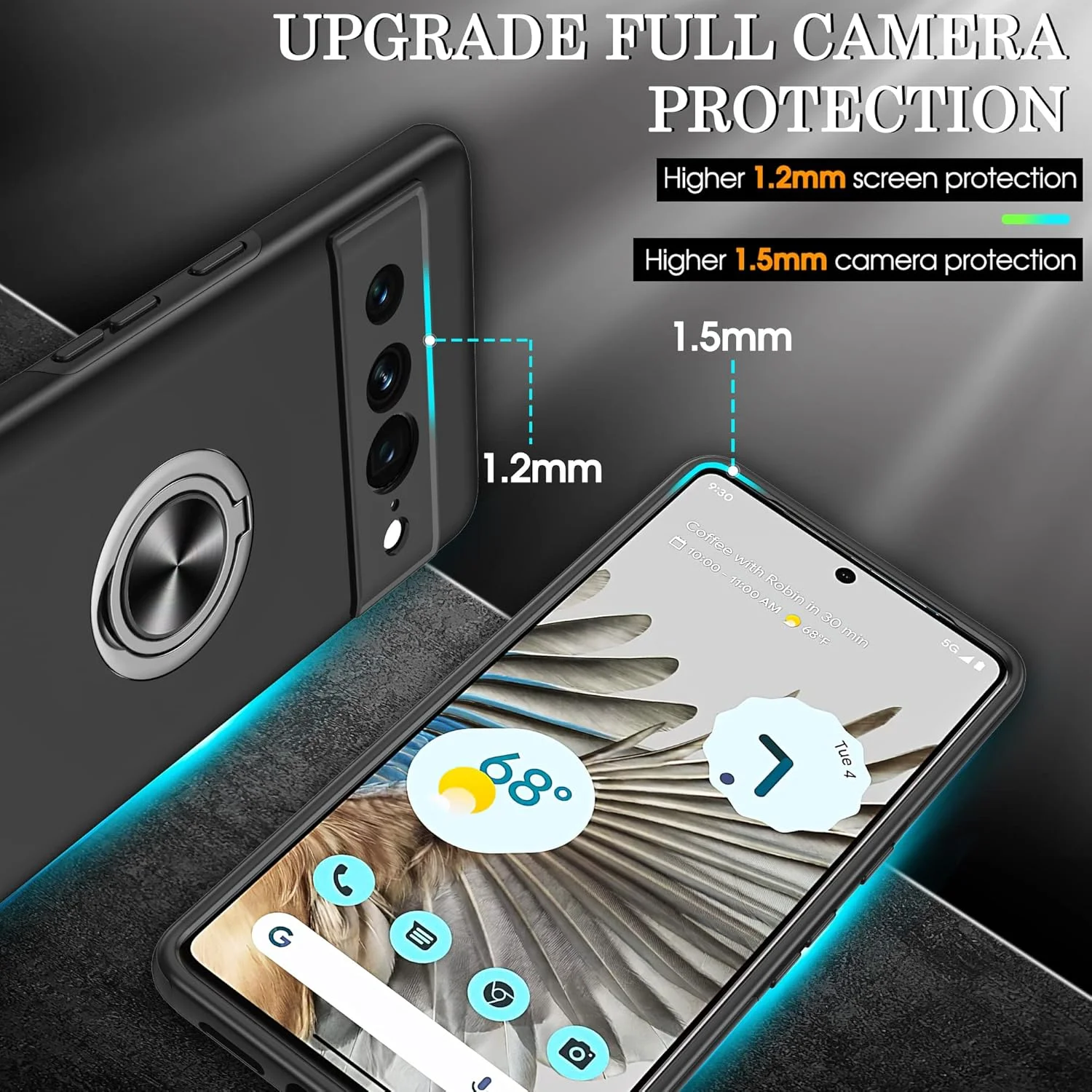 کاور گوشی گریتاپ پیکسل 7 پرو به همراه محافظ صفحه نمایش، کاور ضد ضربه گوشی گوگل پیکسل 7 پرو با پایه مغناطیسی (مشکی)