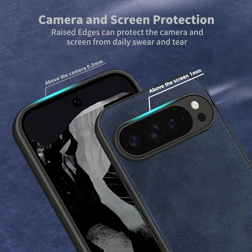 کاور چرمی باریک و محافظ گوشی گوگل پیکسل 9 پرو ایکس ال، ضد ضربه و لغزش (آبی) کاور چرمی باریک و محافظ گوشی گوگل پیکسل 9 پرو ایکس ال، ضد ضربه و لغزش (آبی)