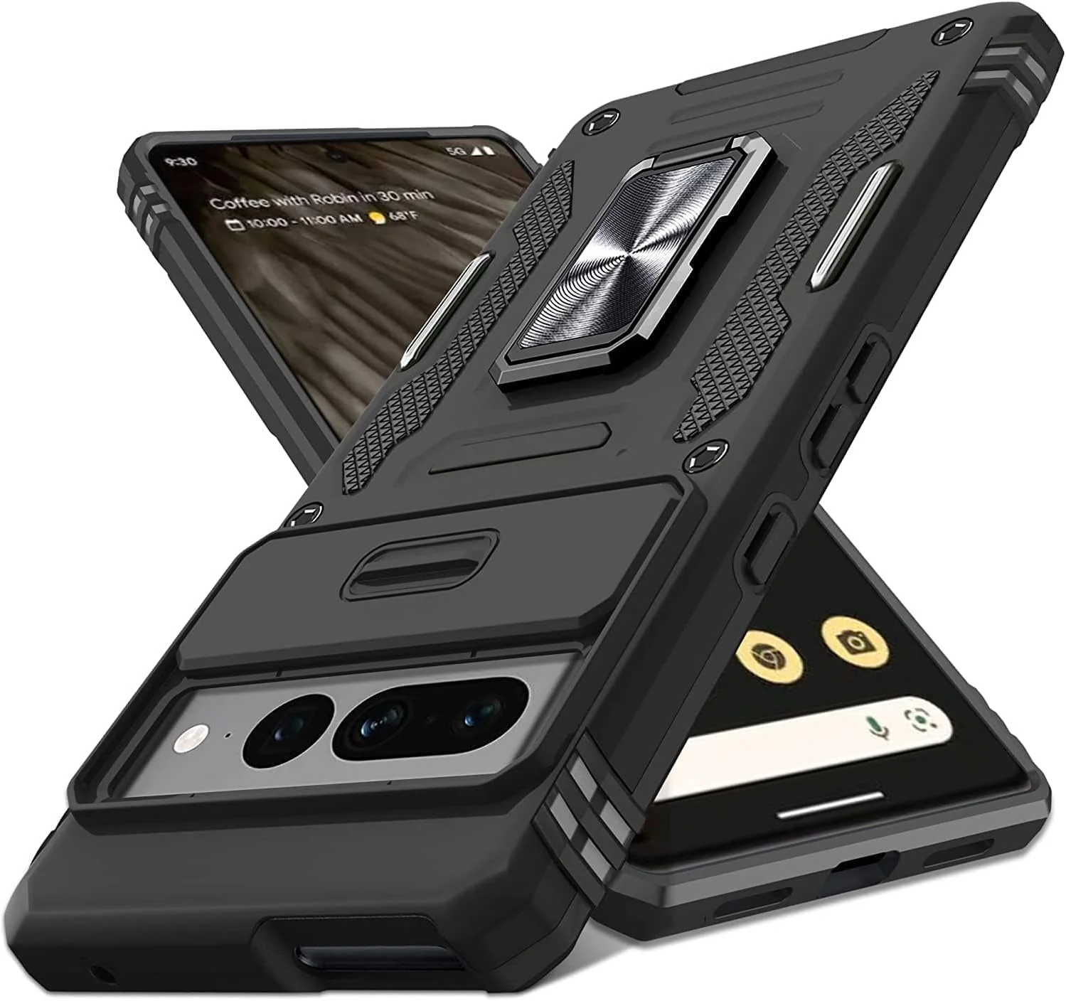 قاب گوشی گوگل پیکسل 7a ELEPIK با پوشش دوربین، پایه انگشتی [2 حالت استند، افقی یا عمودی]، قاب محافظ سنگین و مقاوم برای گوگل پیکسل 7a (مشکی)