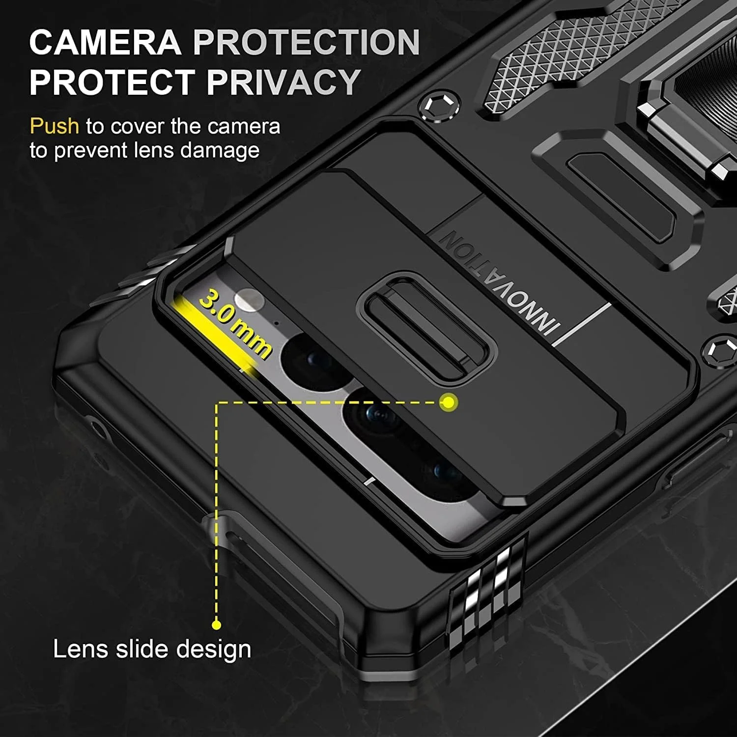 قاب گوشی گوگل پیکسل 7a ELEPIK با پوشش دوربین، پایه انگشتی [2 حالت استند، افقی یا عمودی]، قاب محافظ سنگین و مقاوم برای گوگل پیکسل 7a (مشکی)