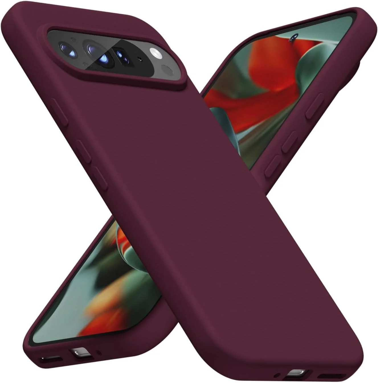 کاور ایمودیل برای گوگل پیکسل 9 پرو ایکس ال، باریک، پشت نرم، TPU، سیلیکون انعطاف پذیر، مات، زرشکی