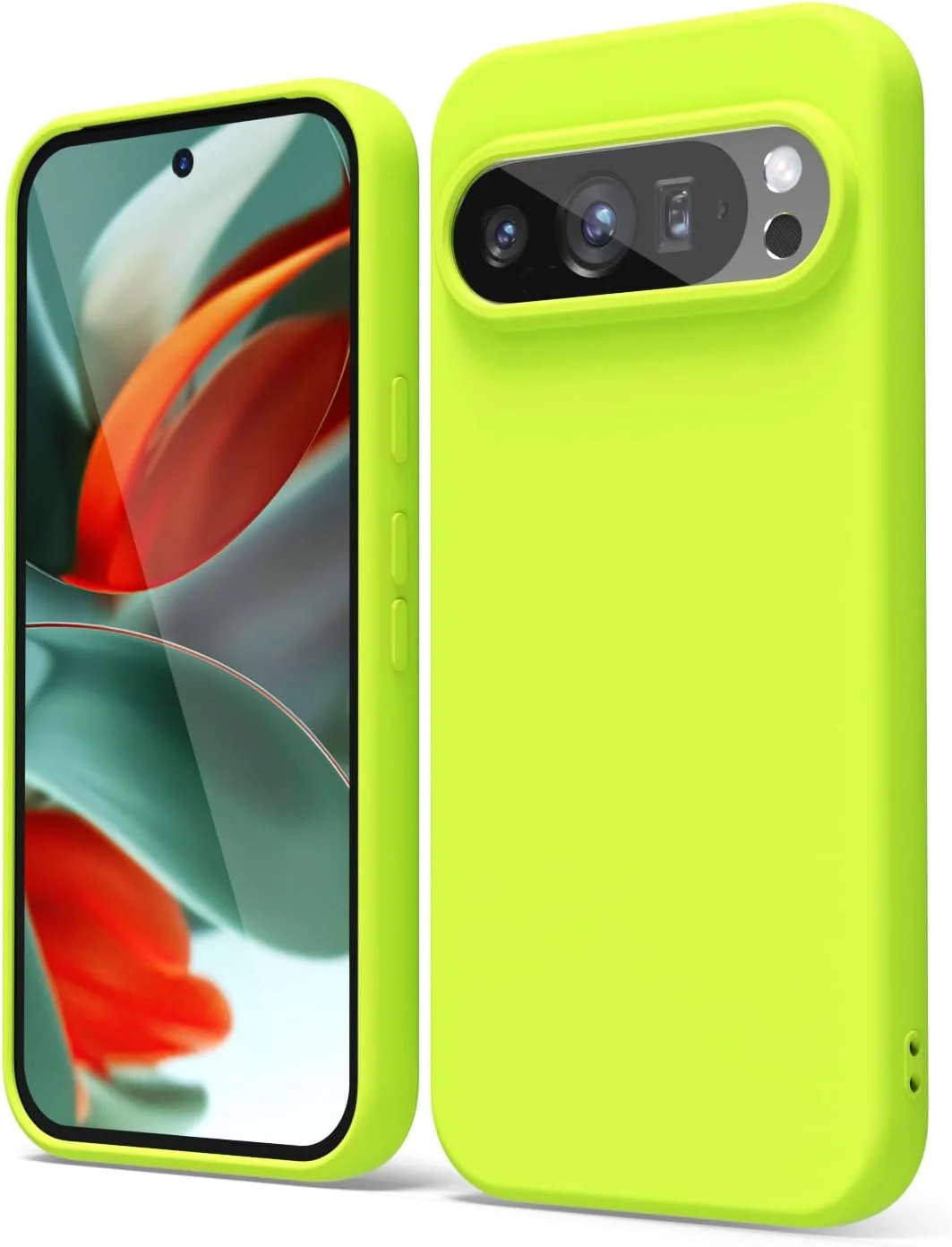 کاور سیلیکونی مایع اوککسکو برای گوشی گوگل پیکسل 9 پرو XL، رنگ نئونی روشن، نازک و سبک، ژله‌ای لاستیکی نرم، پوشش محافظ ساده و مات TPU برای دختران و بانوان، سبز لیمویی نئونی