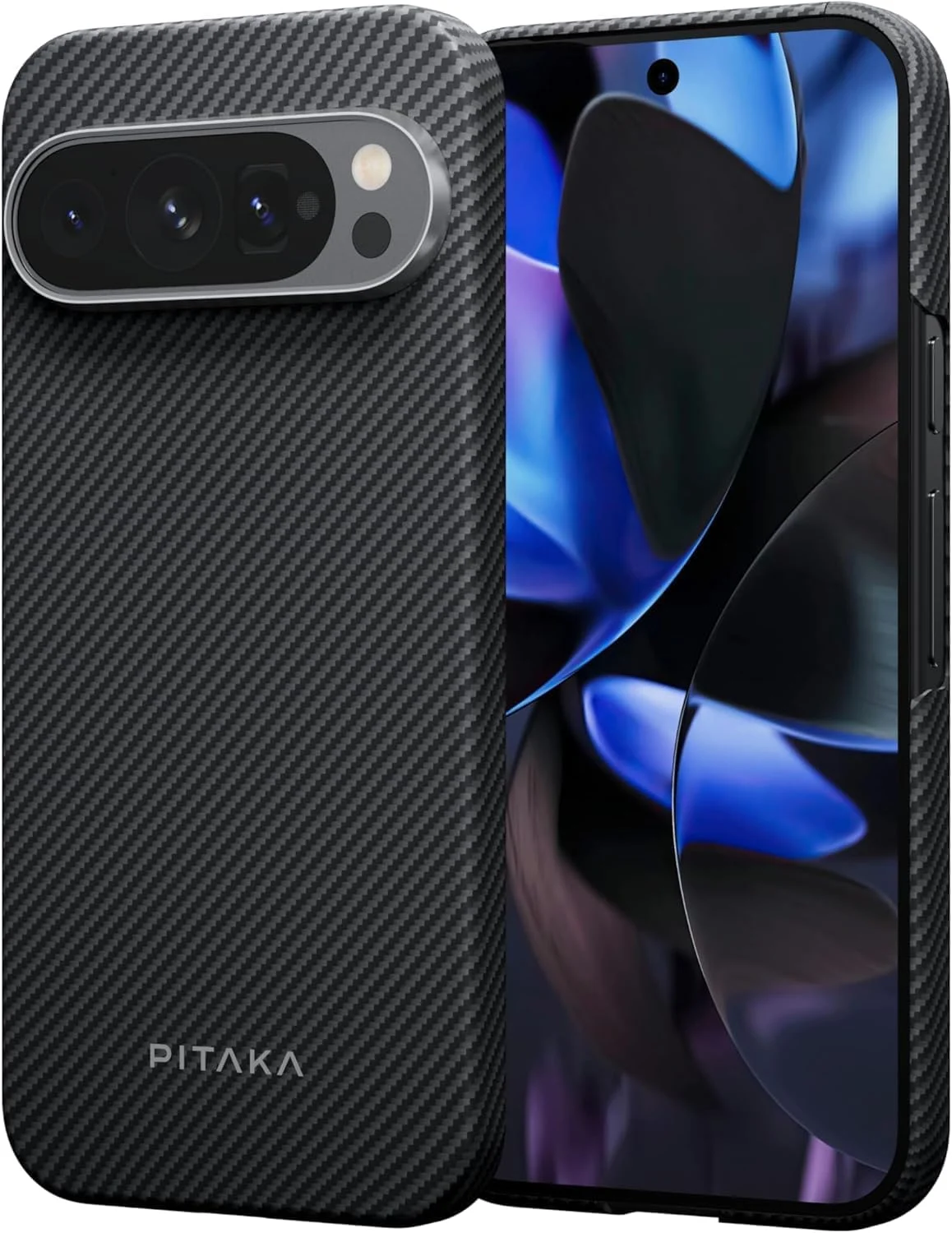 قاب گوشی سری گوگل پیکسل 9 پیتکا، قاب باریک و سبک پیکسل فولد مگ‌سیف، ساخته شده از فیبر آرامید [MagEZ Case 5 - Fusion Weaving مشکی/خاکستری] (پیکسل 9 پرو XL)