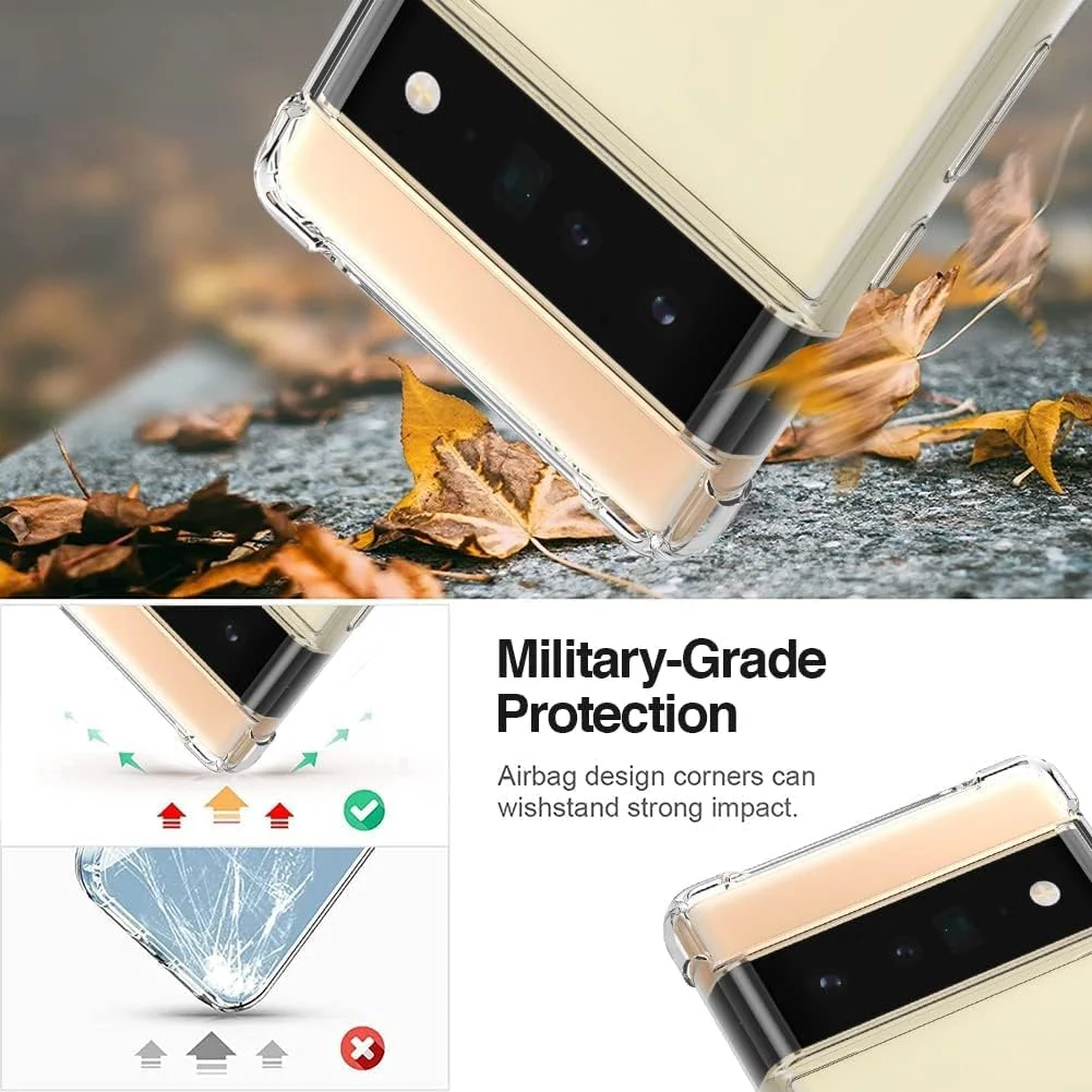 کیف محافظ گوشی گوگل پیکسل 6 پرو برند کیومی، کاور محافظ ضد ضربه با گوشه های دارای ایربگ، طراحی ترکیبی، پشت سخت PC با فریم TPU انعطاف پذیر، شفاف
