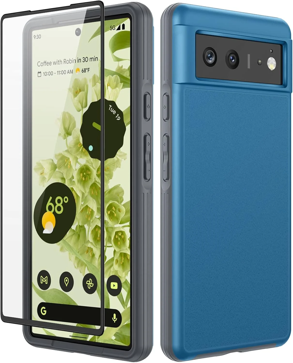 کاور محافظ گوشی گوگل پیکسل 6 مدل Ruky، با محافظ صفحه نمایش، پشت PC سخت مات و فریم نرم، مقاوم در برابر خط و خش، ضد ضربه، مناسب برای گوگل پیکسل 6 5G، آبی