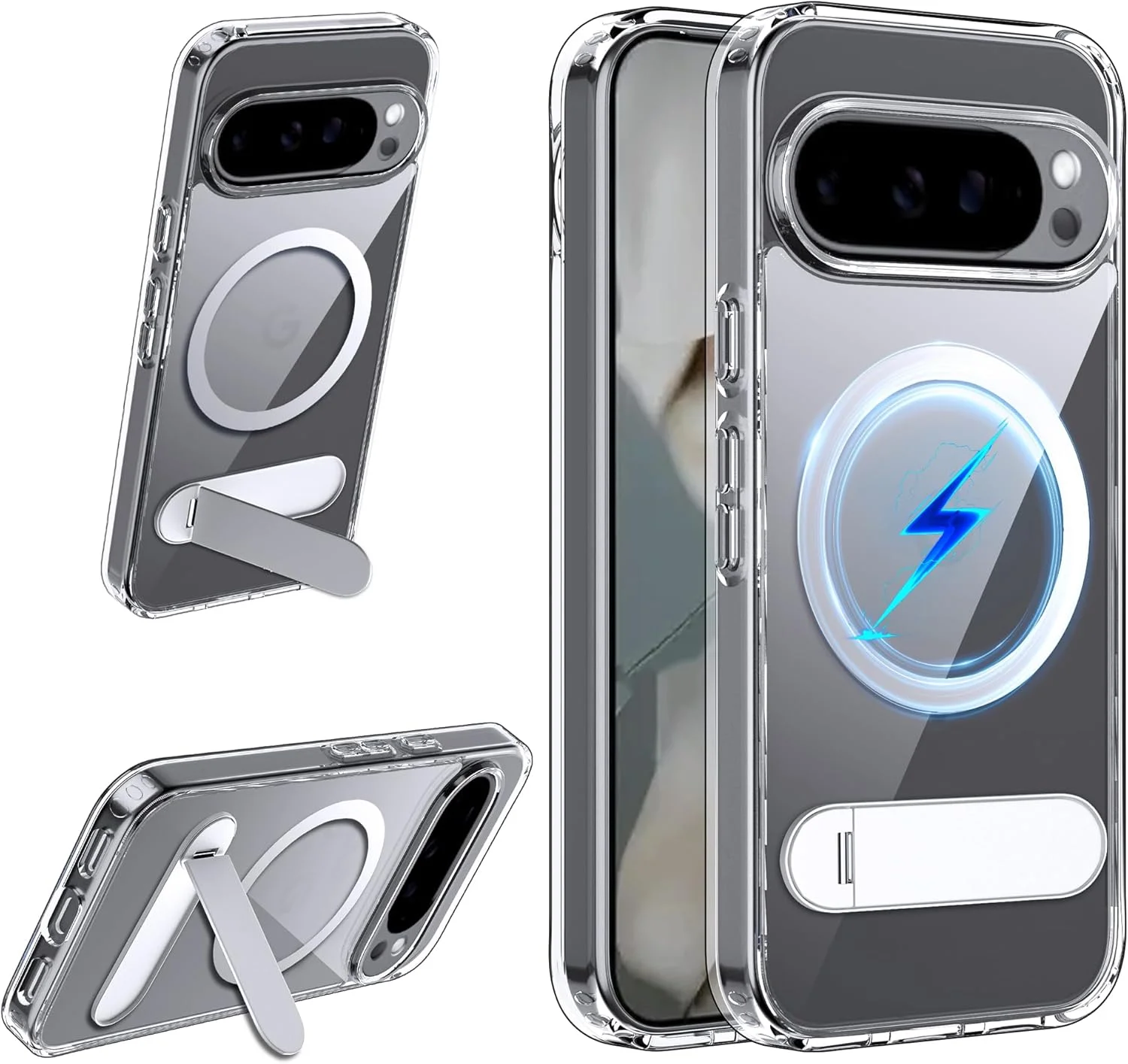 قاب مغناطیسی برای گوگل پیکسل 10 پرو ایکس ال 5G سازگار با MagSafe، دارای پایه و محافظ PC ضد گرد و غبار برای پیکسل 10 پرو ایکس ال - شفاف