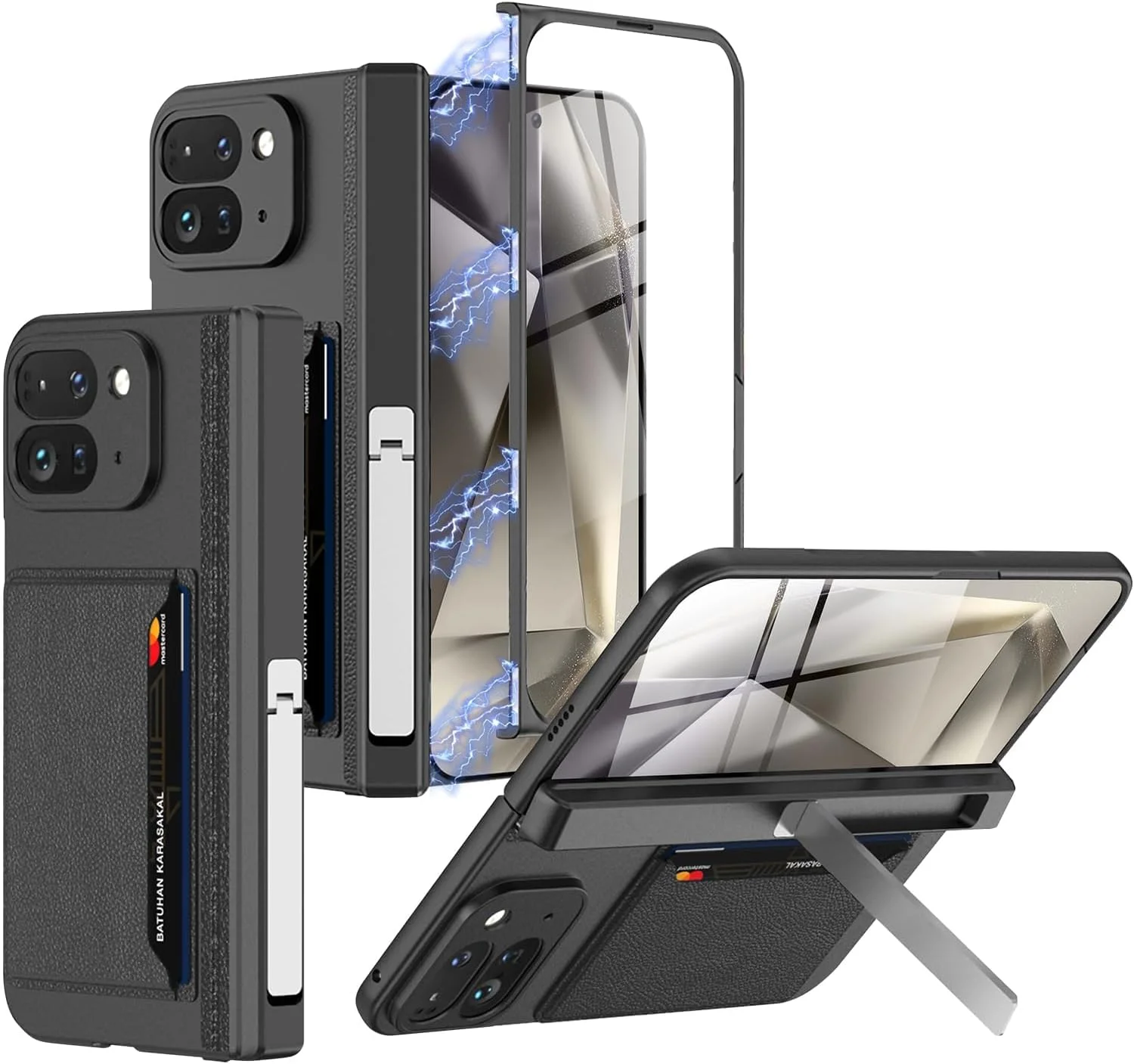 کیف محافظ گوشی تاشو TERRIFI مدل Miimall Google Pixel 9 Pro Fold به همراه جا کارتی، استند و محافظ لولای مغناطیسی، ضد خش و پوشش کامل برای پیکسل فولد 2 (مشکی)