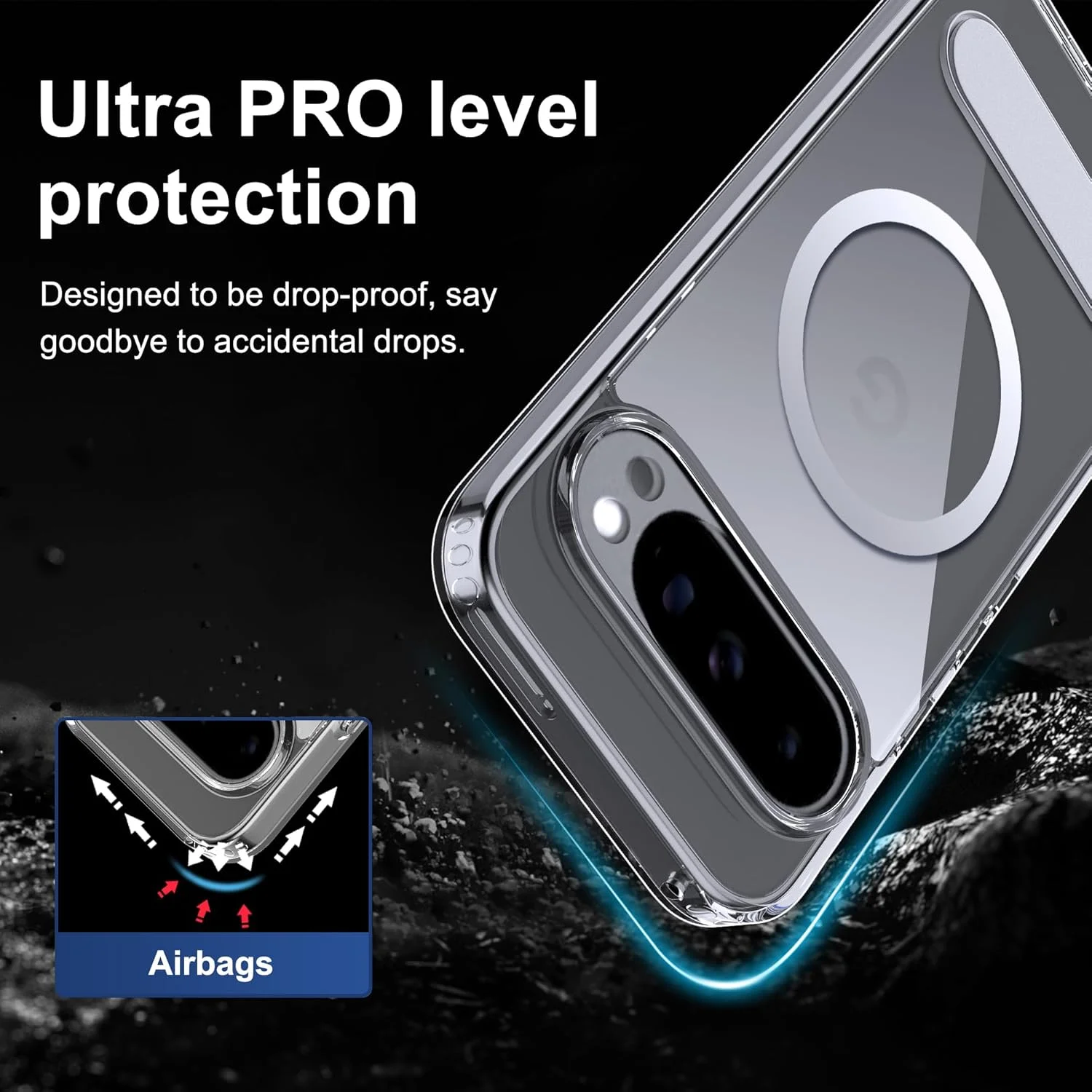 قاب مغناطیسی برای گوگل پیکسل 10 پرو ایکس ال 5G سازگار با MagSafe، دارای پایه و محافظ PC ضد گرد و غبار برای پیکسل 10 پرو ایکس ال - شفاف