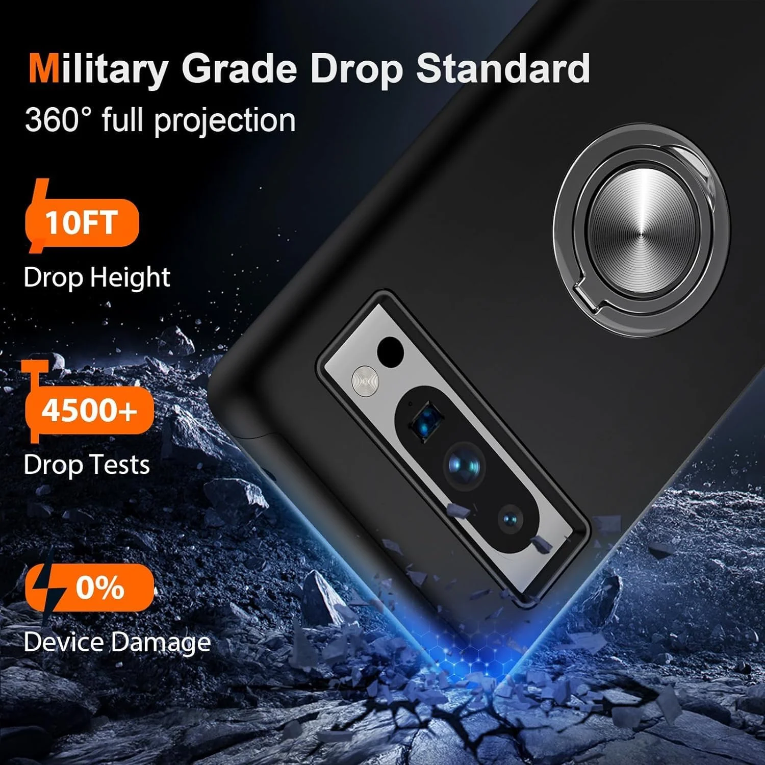 قاب گوشی باریک سری ELEPIK Invisible-Stand مناسب برای گوگل پیکسل 10 پرو XL با پایه انگشتی حلقه‌ای، محافظت در برابر سقوط در سطح نظامی، مشکی