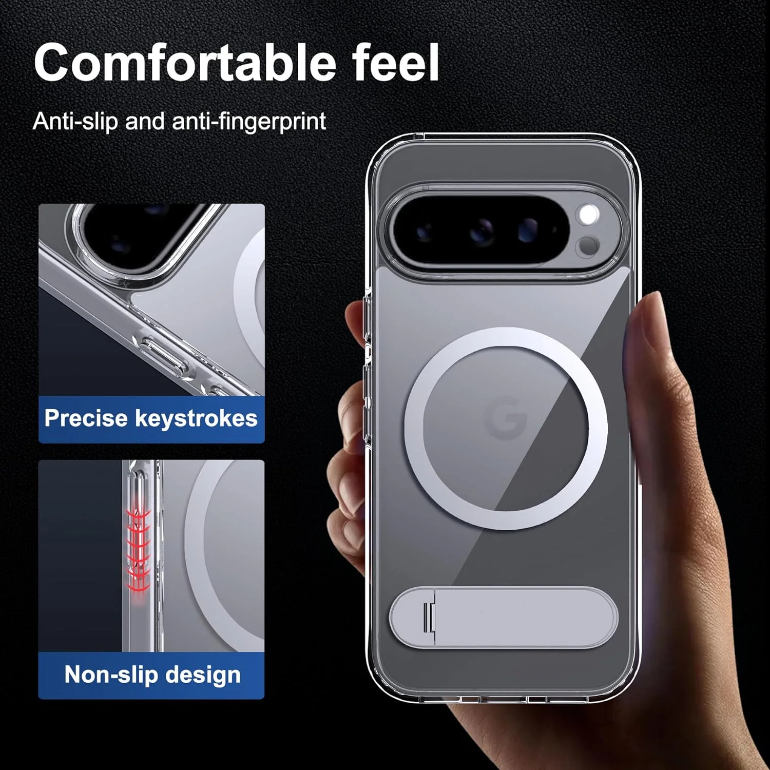 قاب مغناطیسی برای گوگل پیکسل 10 پرو ایکس ال 5G سازگار با MagSafe، دارای پایه و محافظ PC ضد گرد و غبار برای پیکسل 10 پرو ایکس ال - شفاف