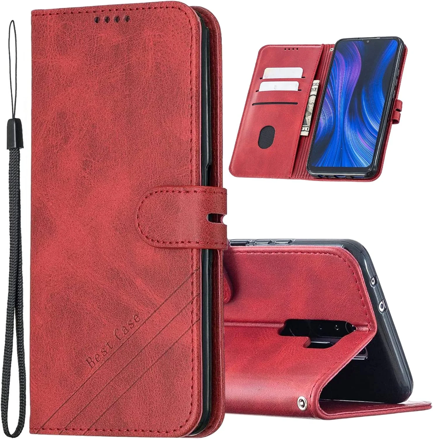 کیف کلاسوری IMIRST برای گوگل پیکسل 6 پرو، ساده، دارای استند، جای کارت و کیف پول، ساخته شده از چرم مصنوعی، سازگار با گوگل پیکسل 6 پرو - قرمز رترو HX