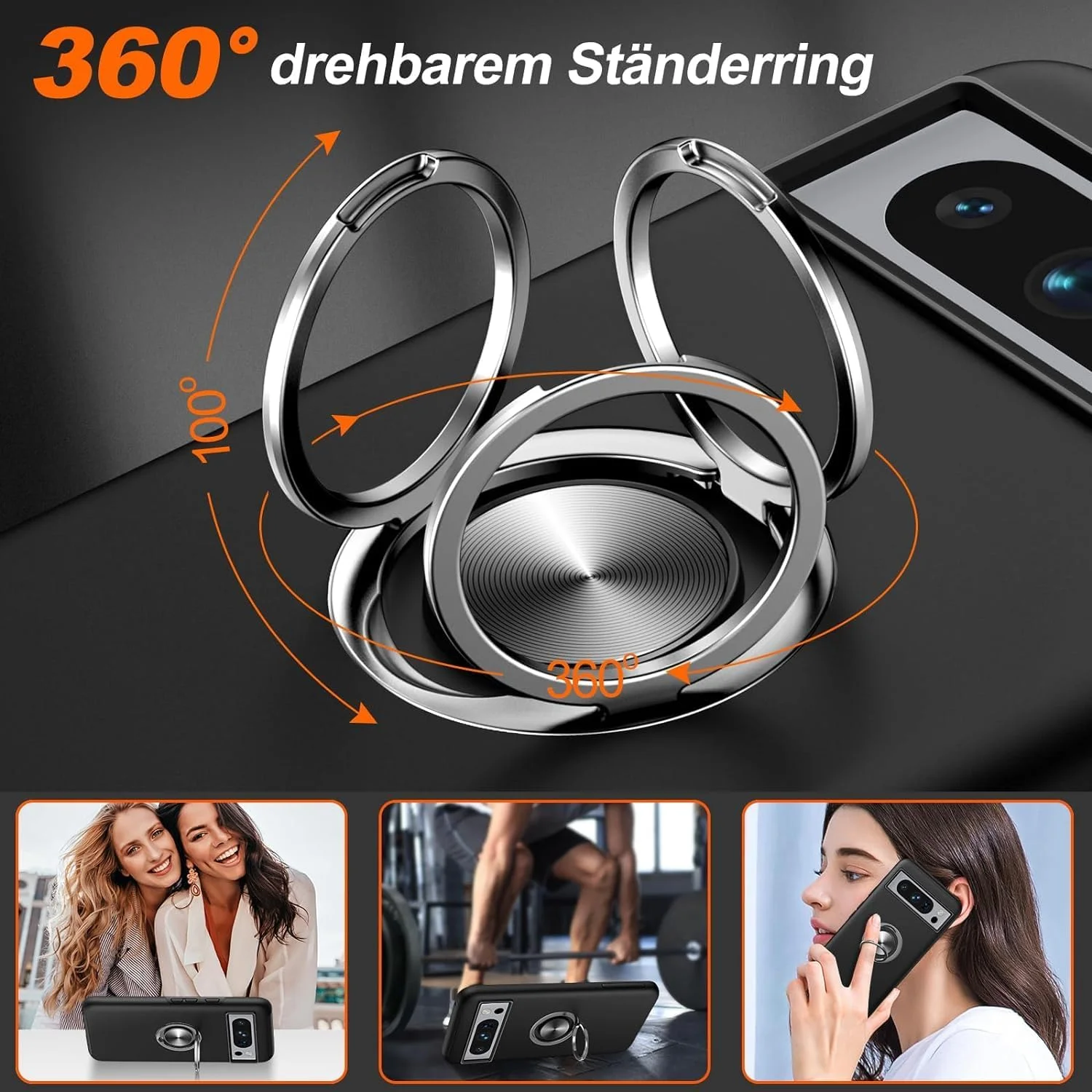 قاب گوشی باریک سری ELEPIK Invisible-Stand مناسب برای گوگل پیکسل 10 پرو XL با پایه انگشتی حلقه‌ای، محافظت در برابر سقوط در سطح نظامی، مشکی