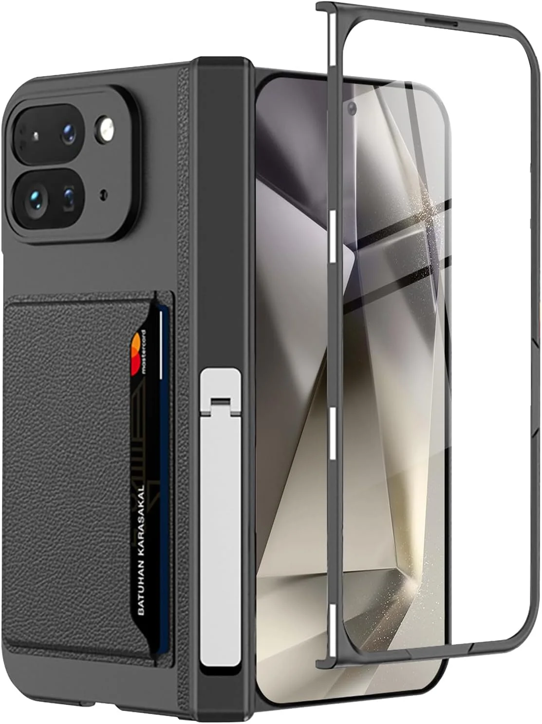 کیف محافظ گوشی تاشو TERRIFI مدل Miimall Google Pixel 9 Pro Fold به همراه جا کارتی، استند و محافظ لولای مغناطیسی، ضد خش و پوشش کامل برای پیکسل فولد 2 (مشکی)