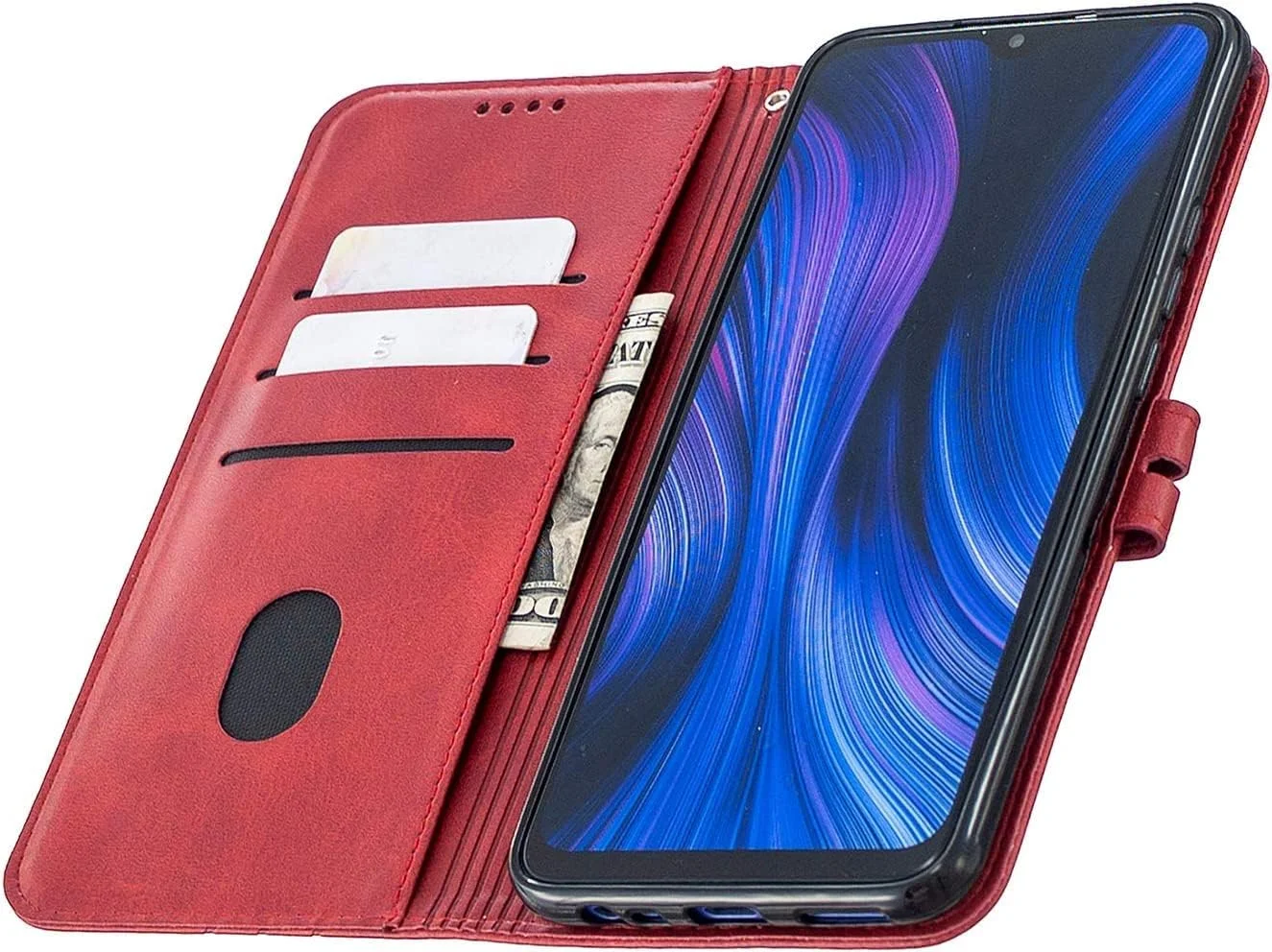 کیف کلاسوری IMIRST برای گوگل پیکسل 6 پرو، ساده، دارای استند، جای کارت و کیف پول، ساخته شده از چرم مصنوعی، سازگار با گوگل پیکسل 6 پرو - قرمز رترو HX