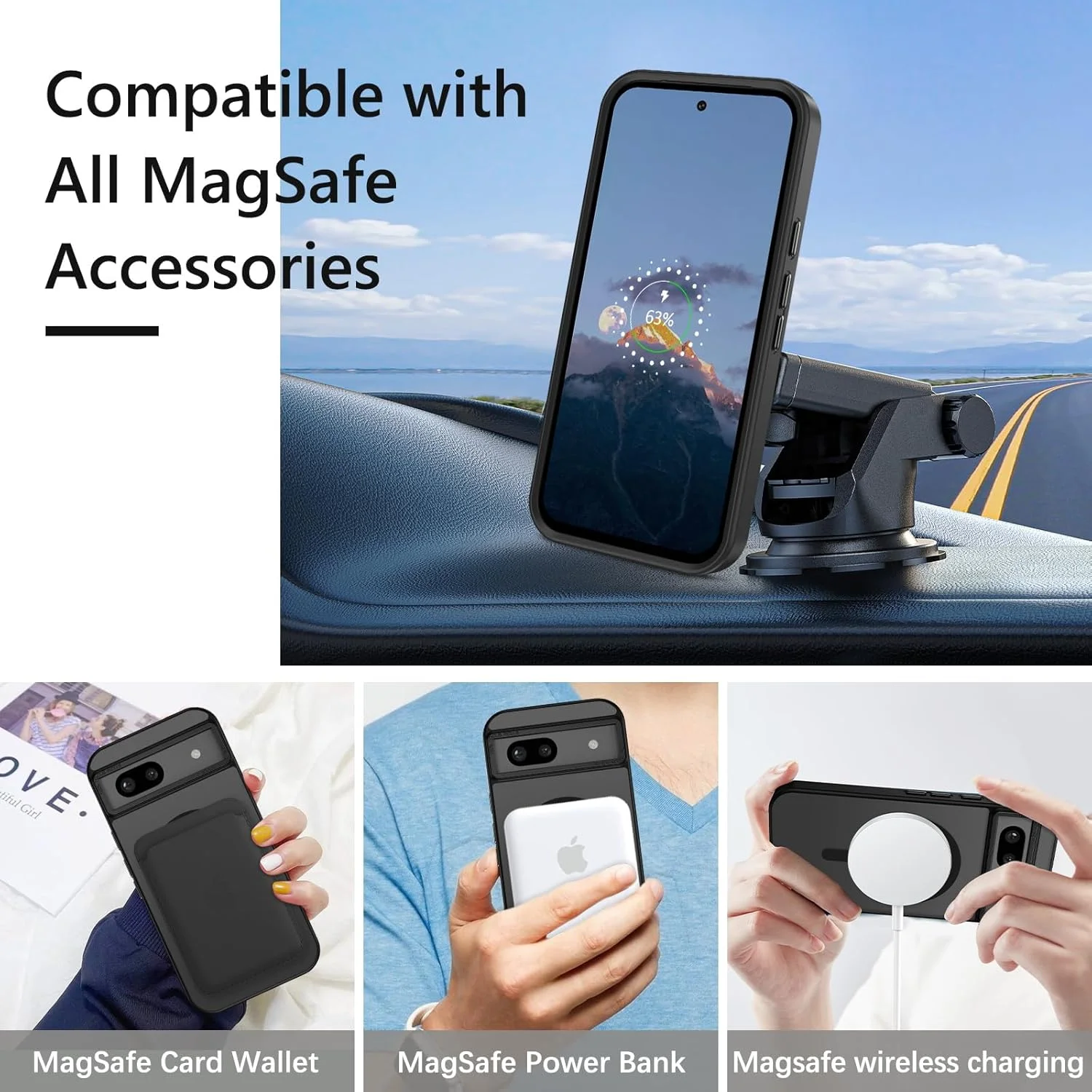 کاور آهنربایی گوآگوا برای گوگل پیکسل 8a [سازگار با Mag Safe] [محافظت درجه نظامی] نیمه شفاف مات، کاور محافظ گوشی باریک ضد ضربه برای گوگل پیکسل 8a 6.1 اینچی، مشکی