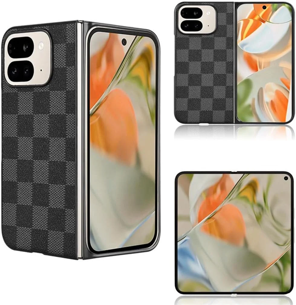 قاب گوشی تاشو چرمی با طرح مربعی مناسب برای گوگل پیکسل 9 پرو فولد، لمس راحت، فوق العاده نازک و سبک، پوشش ضد ضربه (مشکی)