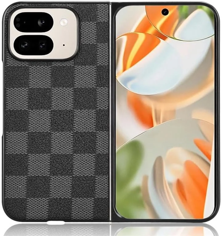 قاب گوشی تاشو چرمی با طرح مربعی مناسب برای گوگل پیکسل 9 پرو فولد، لمس راحت، فوق العاده نازک و سبک، پوشش ضد ضربه (مشکی)